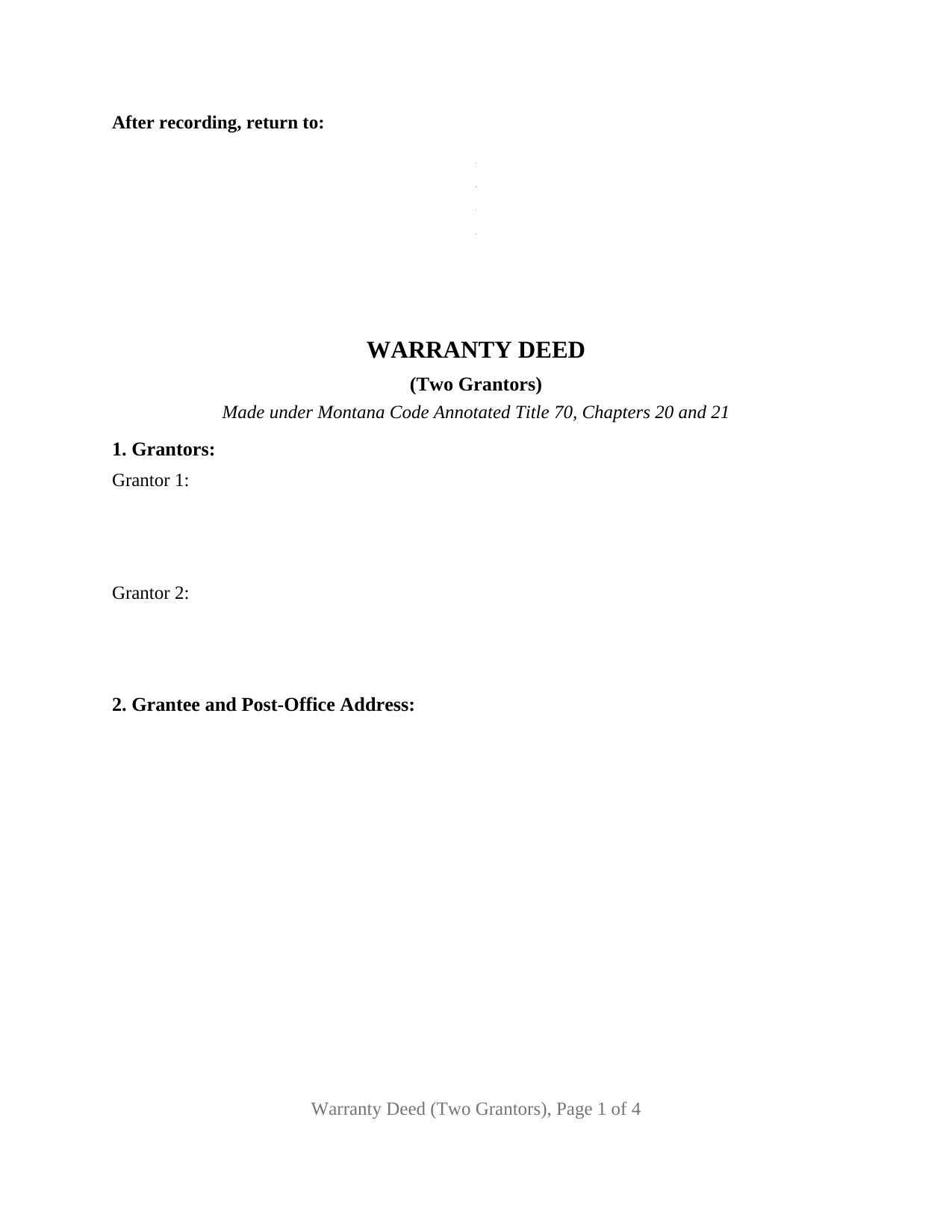 Montana Warranty Deed (Two Grantors)