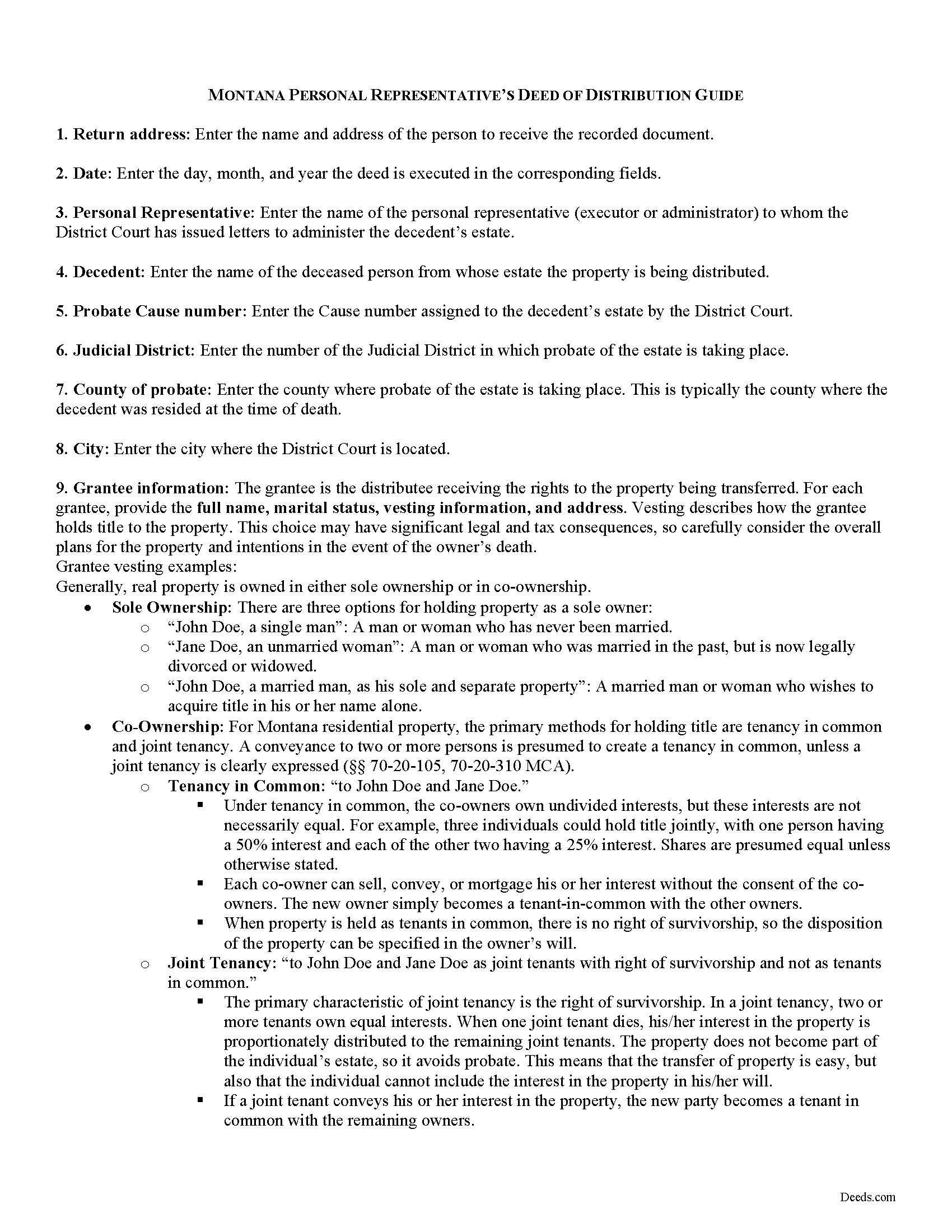 Mineral County Personal Representative Deed of Distribution Guide