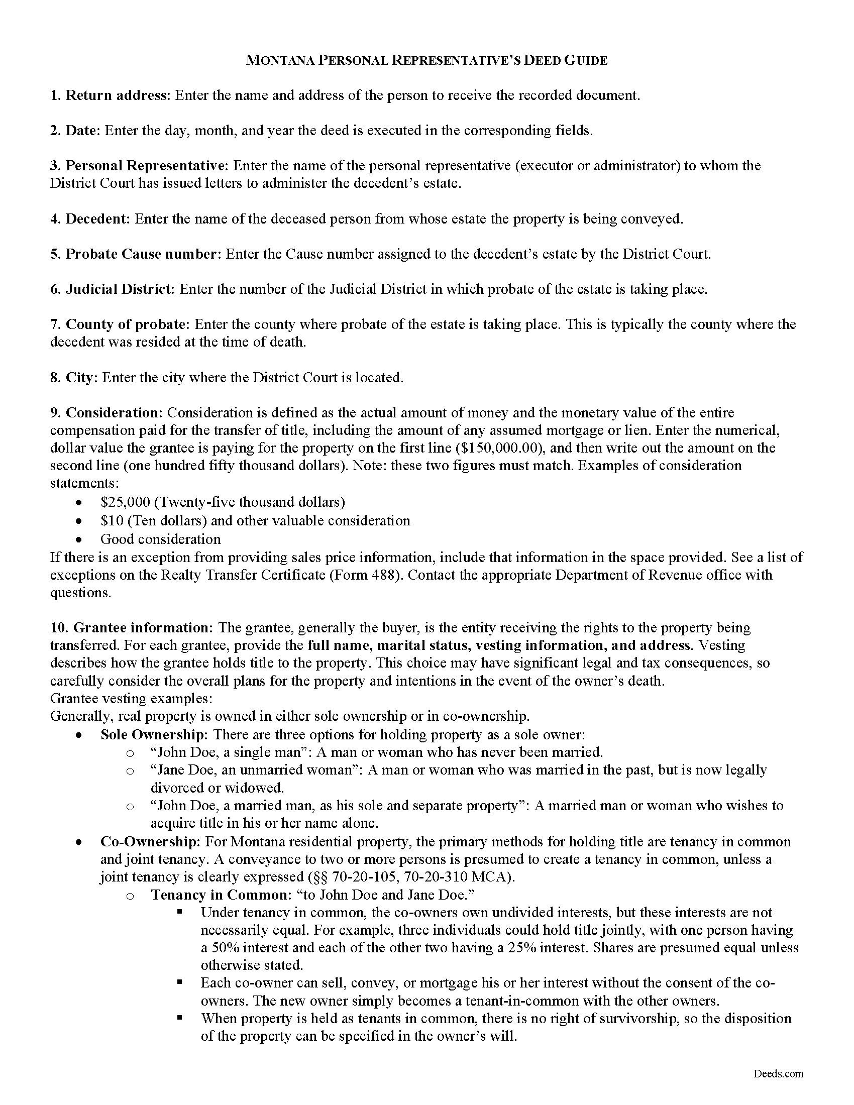 Mineral County Personal Representative Deed Guide
