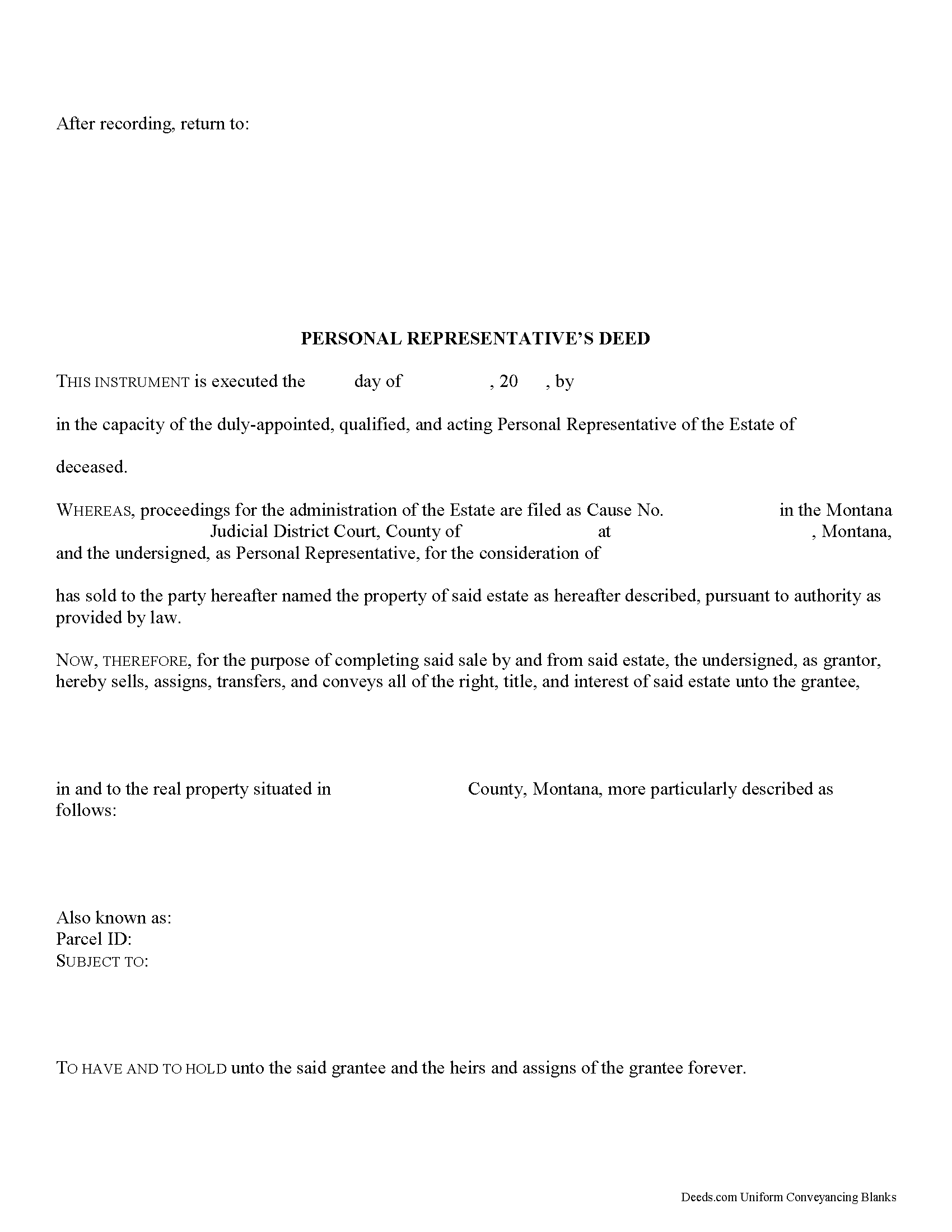 Granite County Personal Representative Deed Form | Montana | Deeds.com