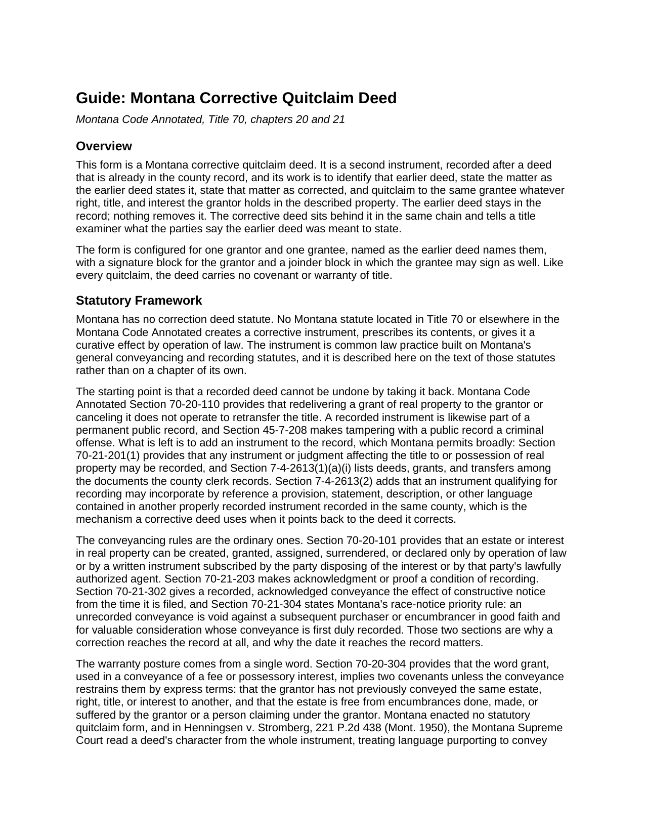 Yellowstone County Quitclaim Deed (Corrective) Guide