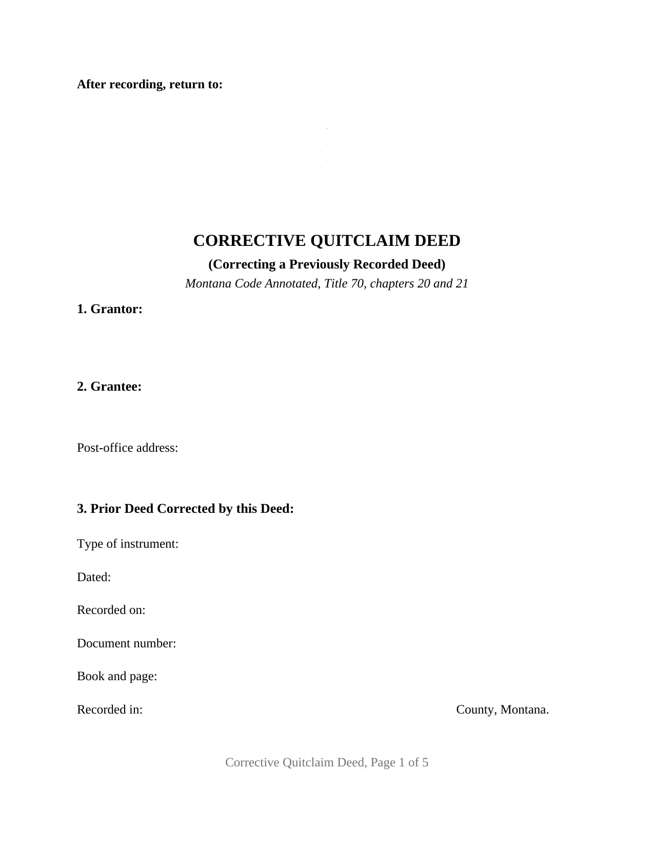 Yellowstone County Quitclaim Deed (Corrective) Form