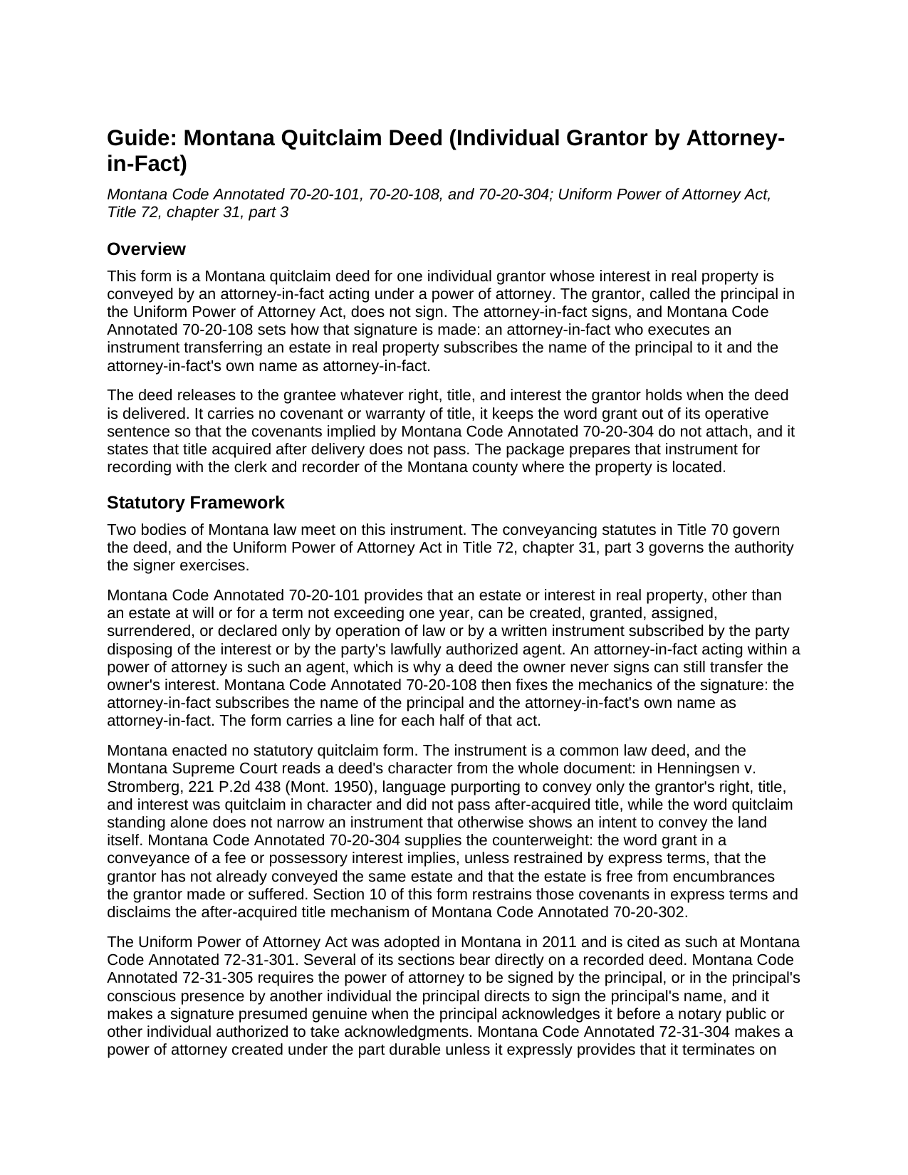 Lincoln County Quitclaim Deed (Individual Grantor by Attorney-in-Fact) Guide