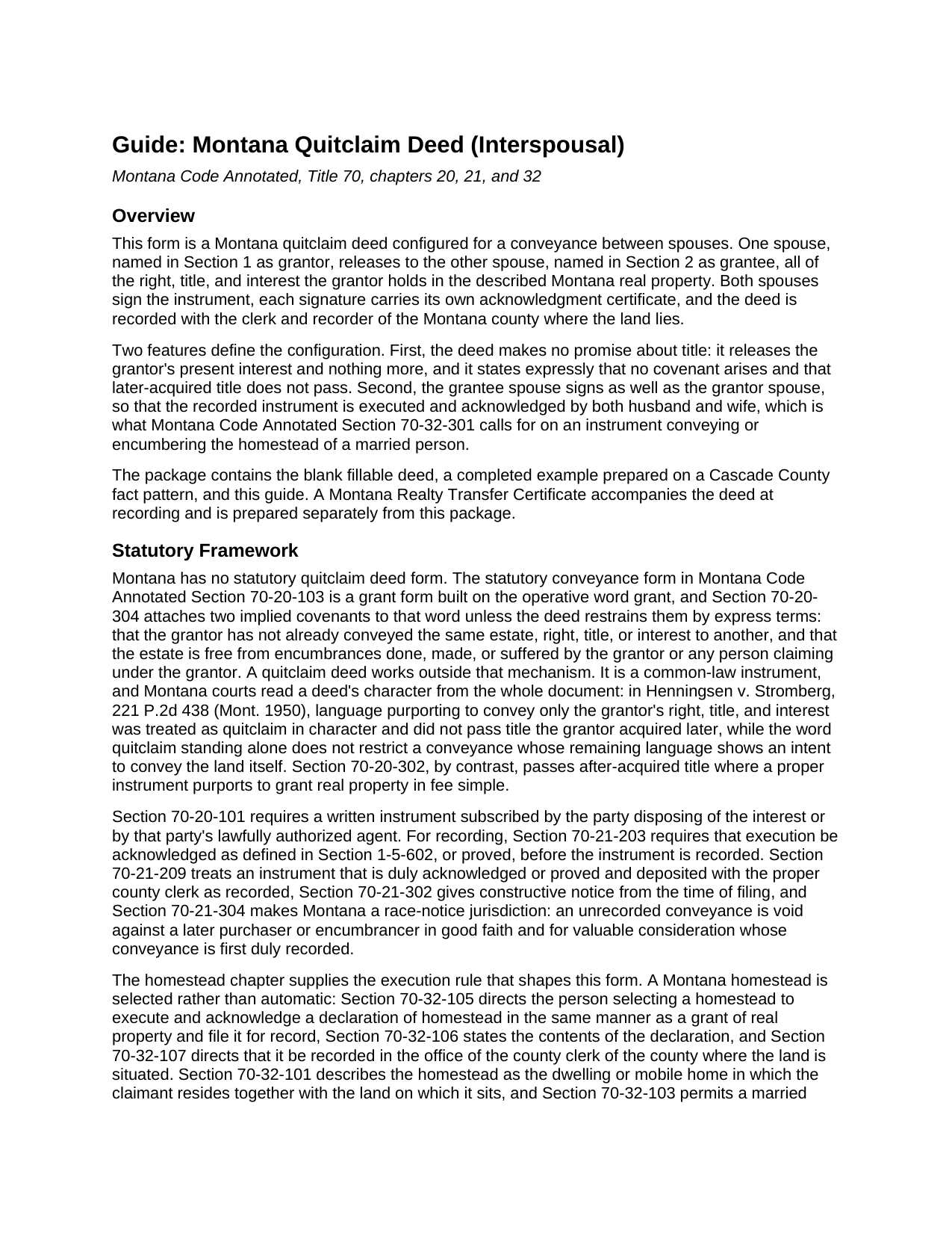 Gallatin County Quitclaim Deed (Interspousal) Guide