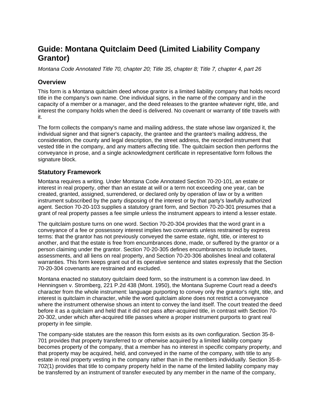 Park County Quitclaim Deed (LLC Grantor) Guide