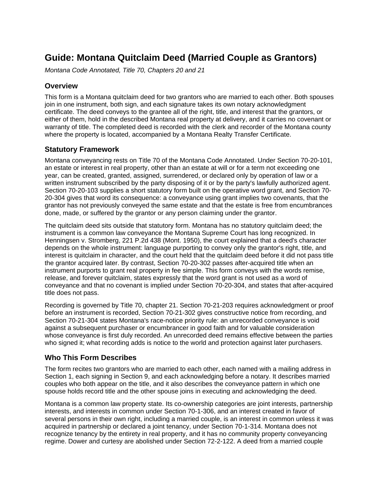 Flathead County Quitclaim Deed (Married Couple as Grantors) Guide