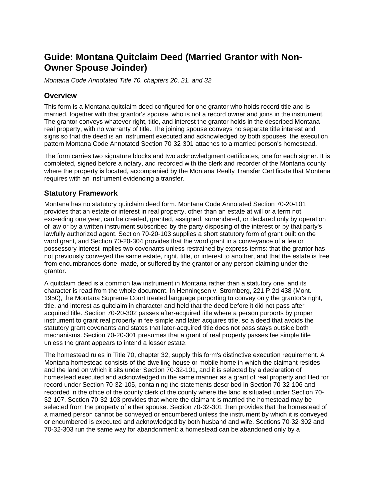 Flathead County Quitclaim Deed (Married Grantor with Non-Owner Spouse Joinder) Guide