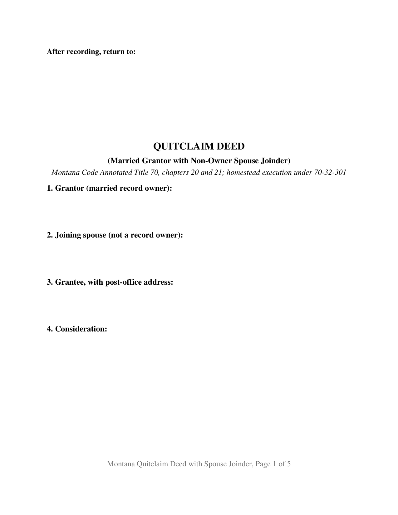 Flathead County Quitclaim Deed (Married Grantor with Non-Owner Spouse Joinder) Form
