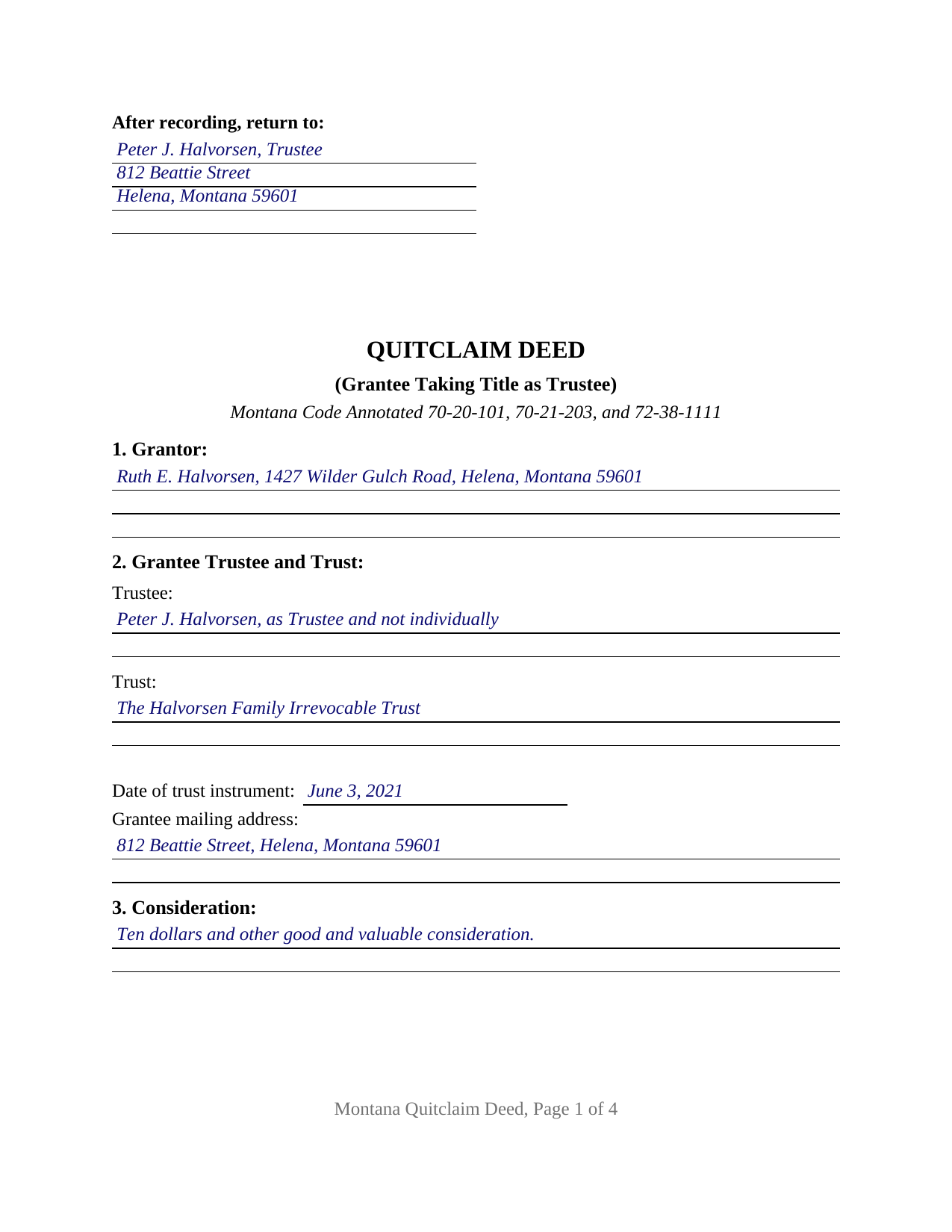 Garfield County Completed Example of the Quitclaim Deed (Trustee Grantee) Document