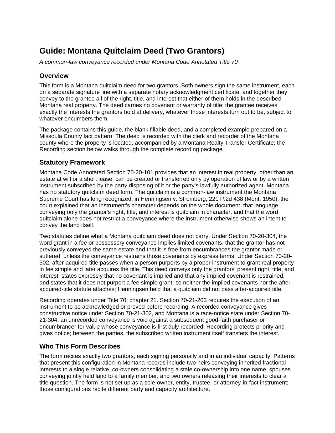 Lake County Quitclaim Deed (Two Grantors) Guide