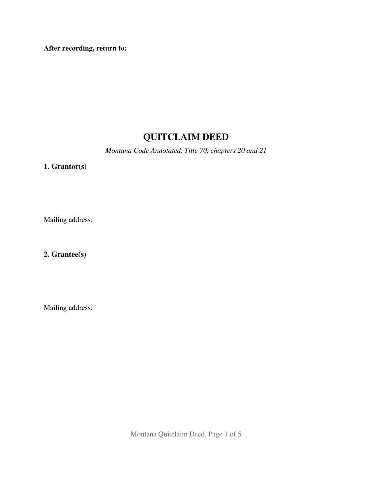Treasure County Quitclaim Deed Form