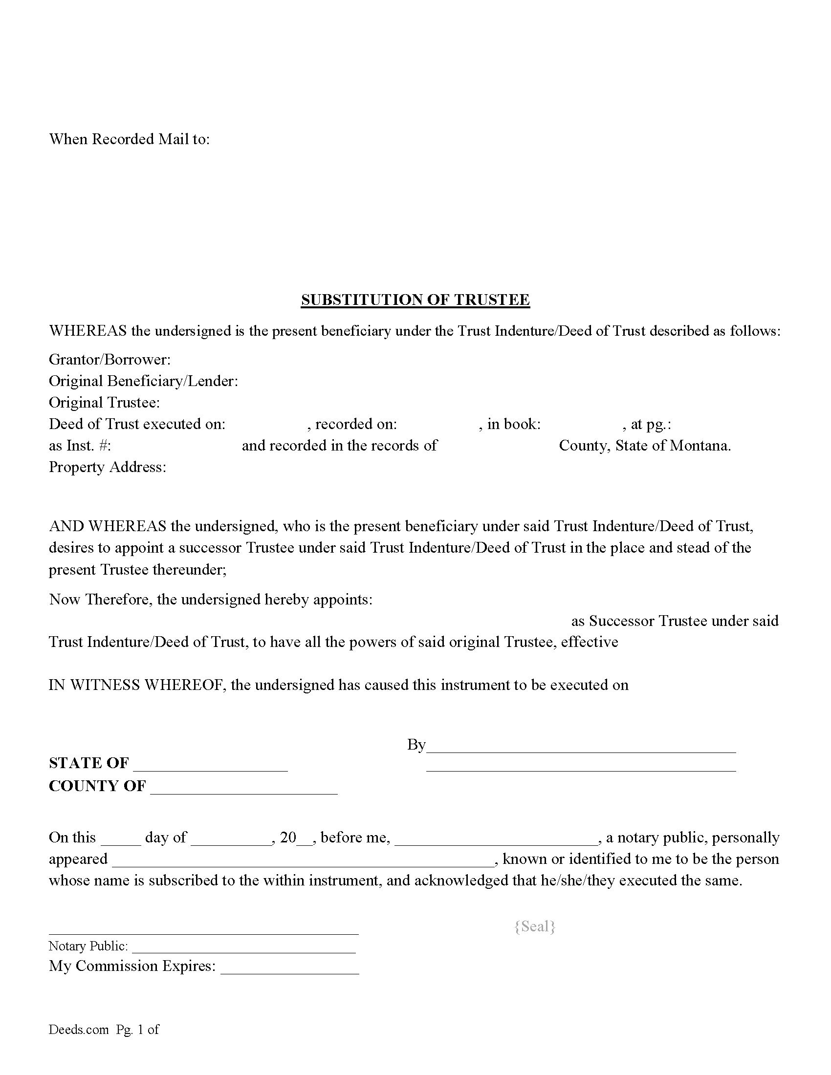 Powell County Substitution of Trustee Form