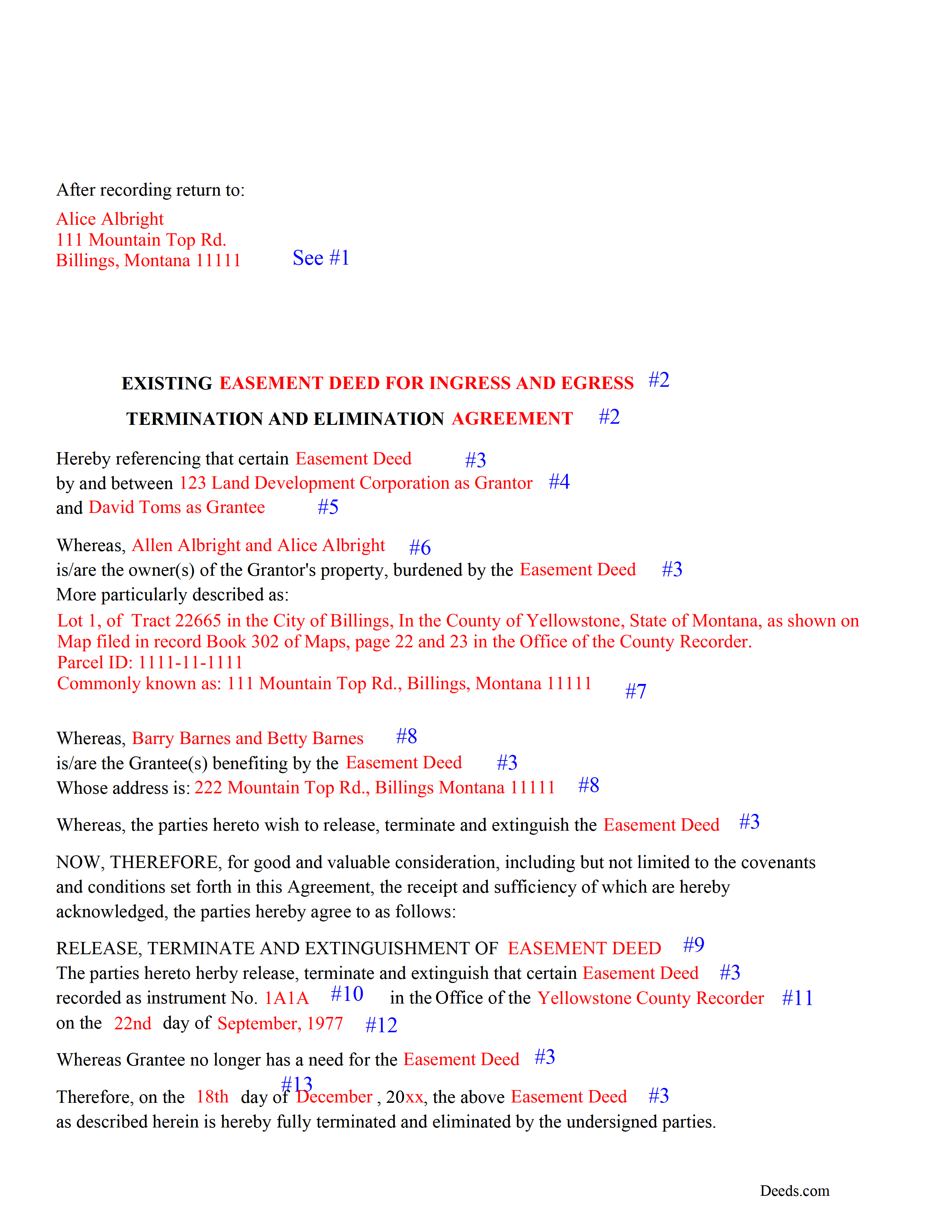 Completed Example of the Release of Easement Document