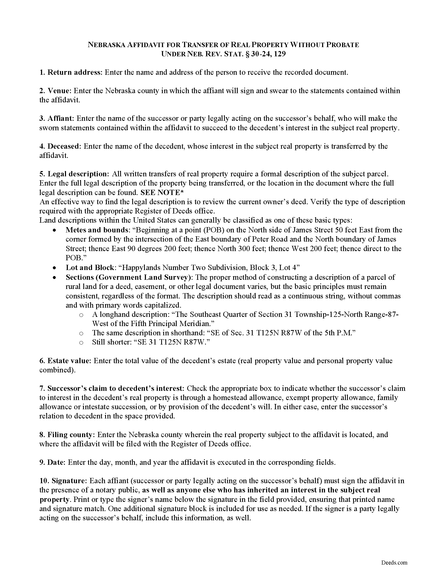 Saunders County Affidavit for Transfer of Real Property without Probate Guide