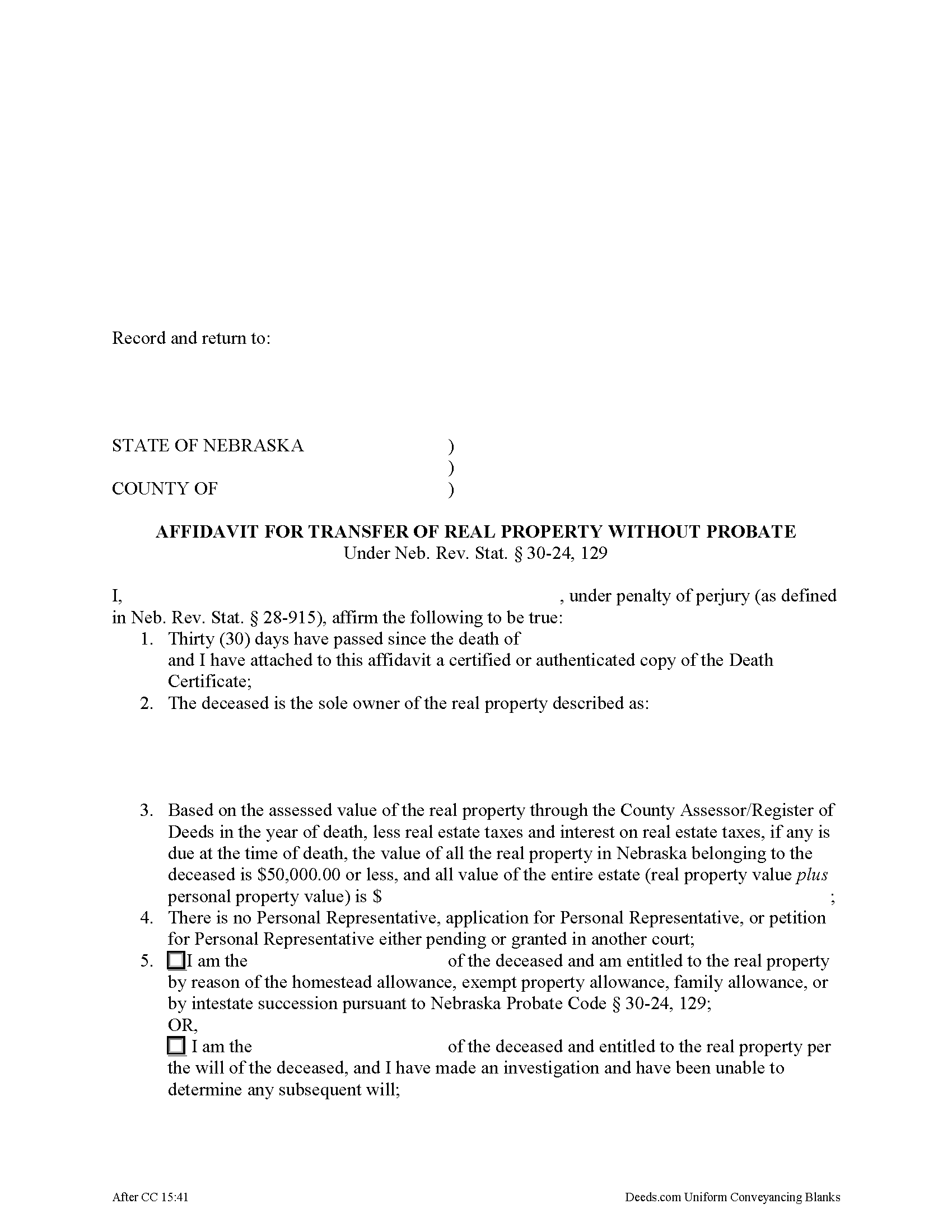 Affidavit for Transfer of Real Property without Probate Form