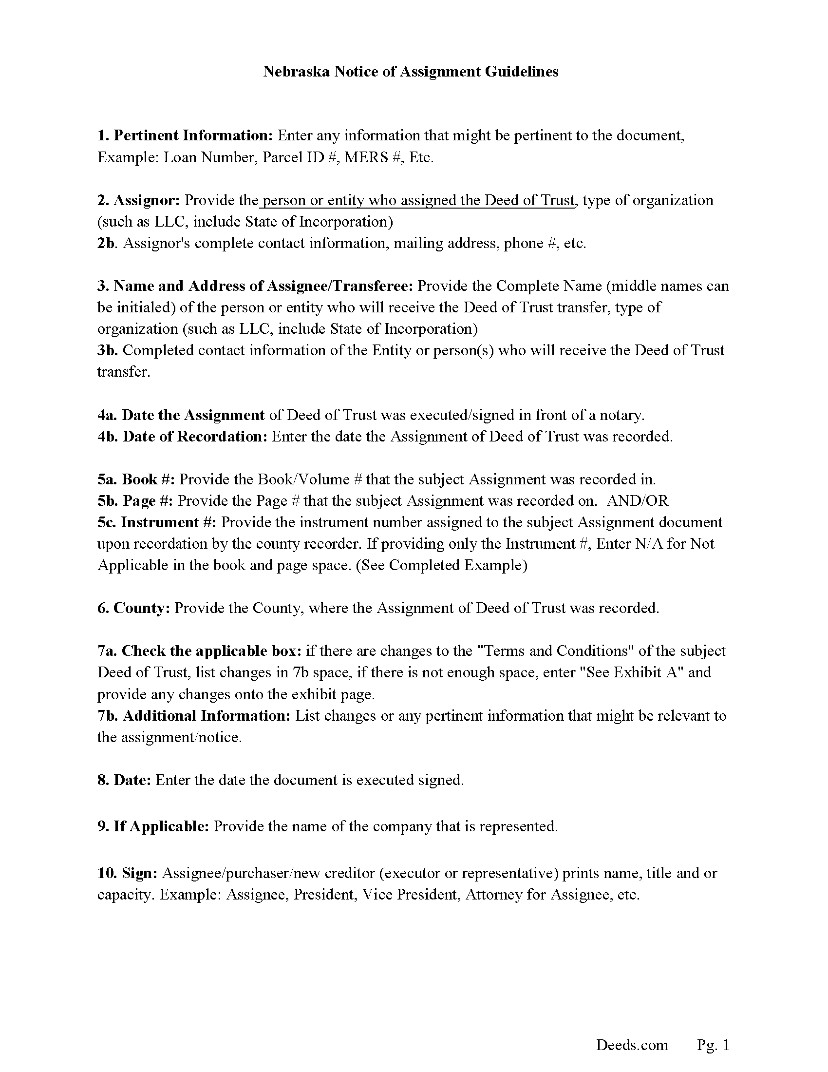 Cuming County Notice of Assignment Guidelines