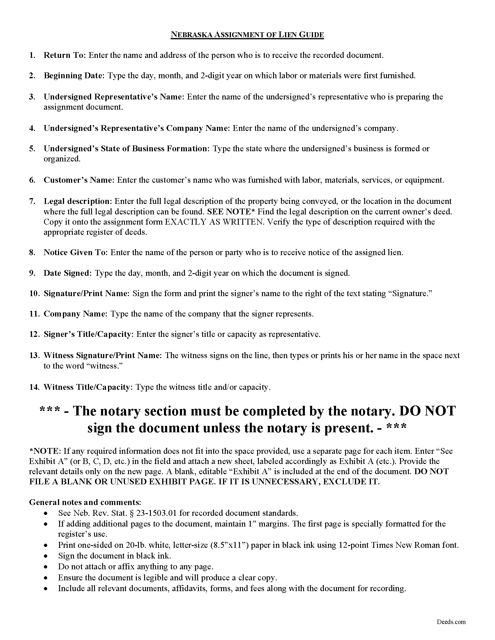 Cuming County Construction Lien Assignment Guide