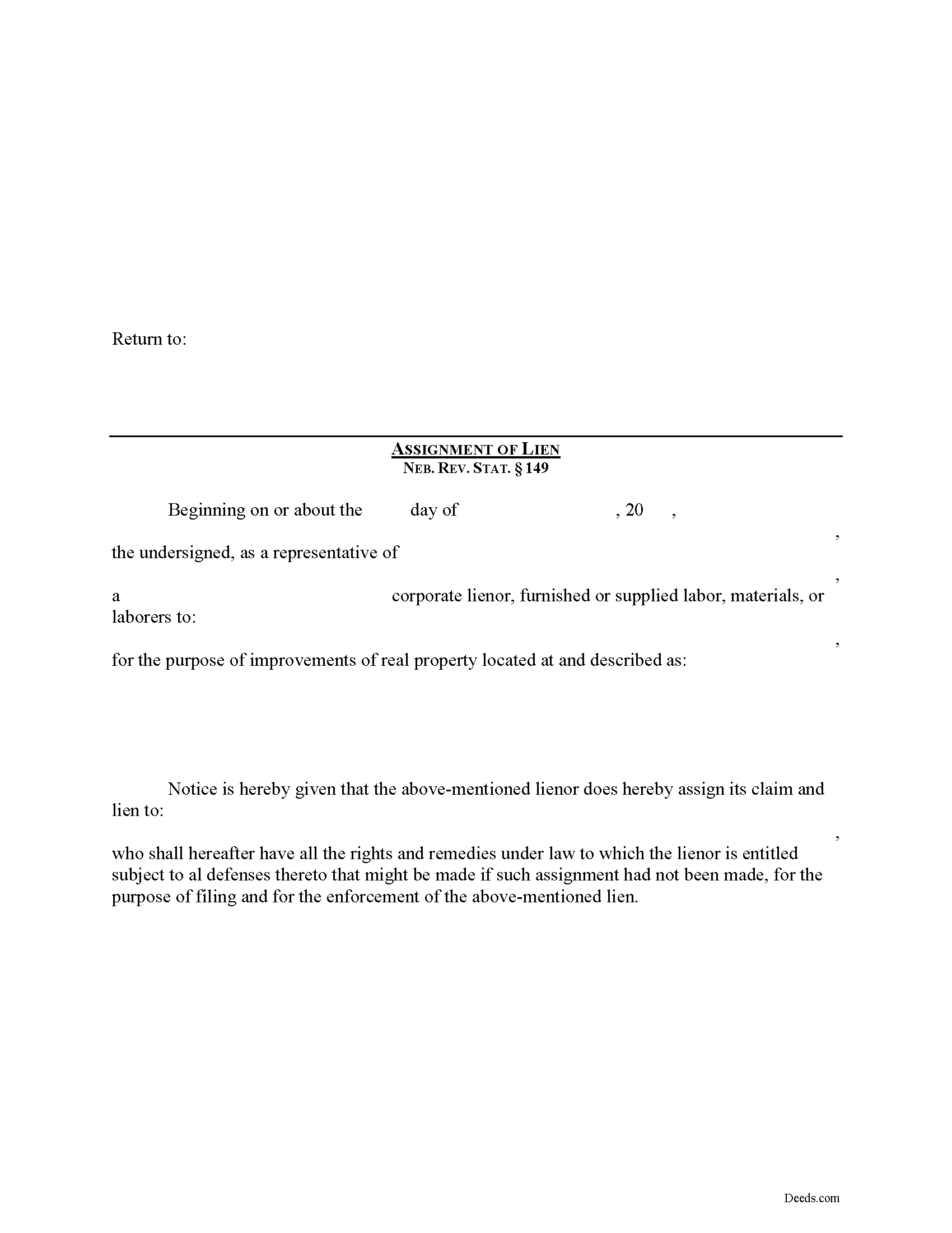 Cuming County Construction Lien Assignment Form