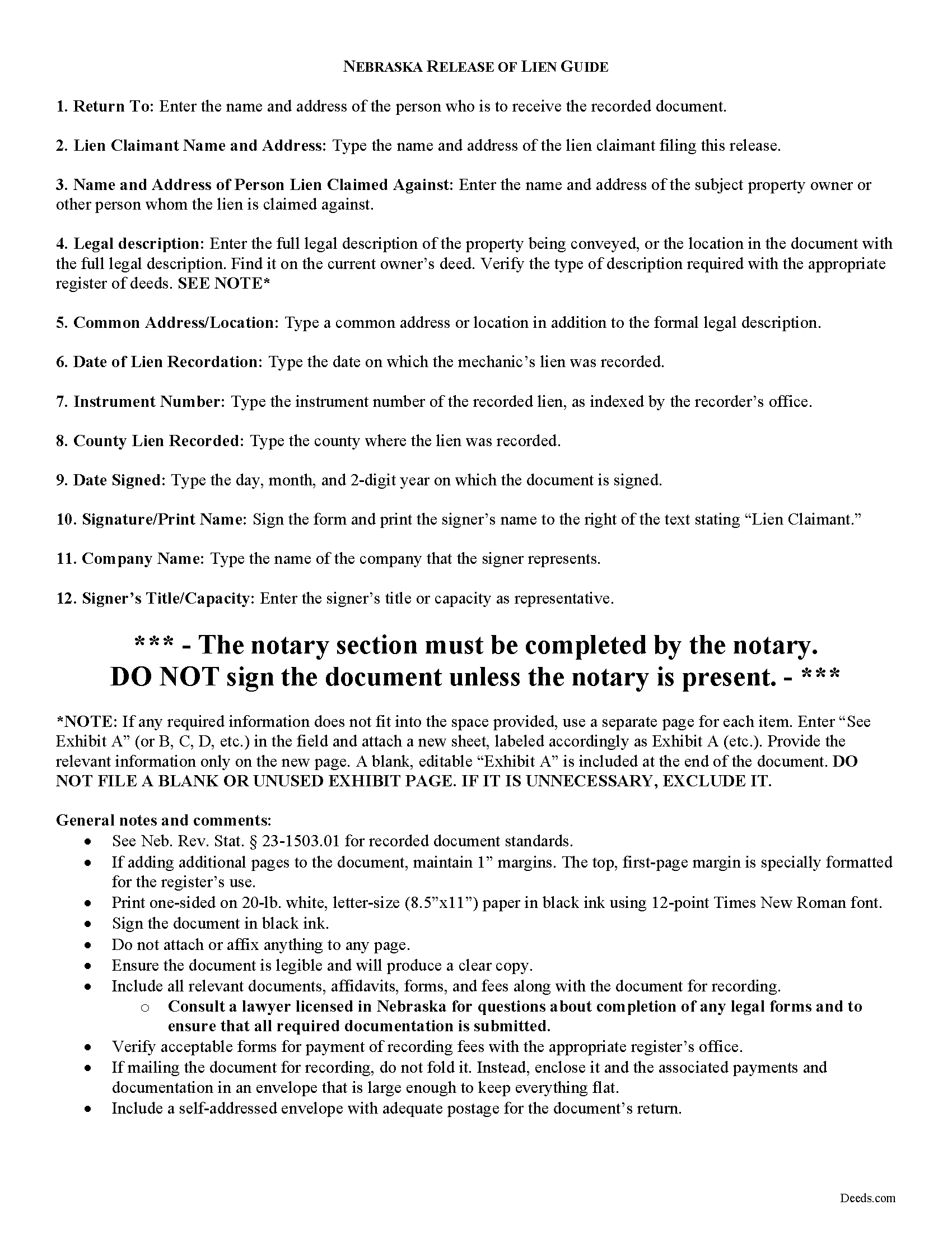 Cuming County Construction Lien Release Guide