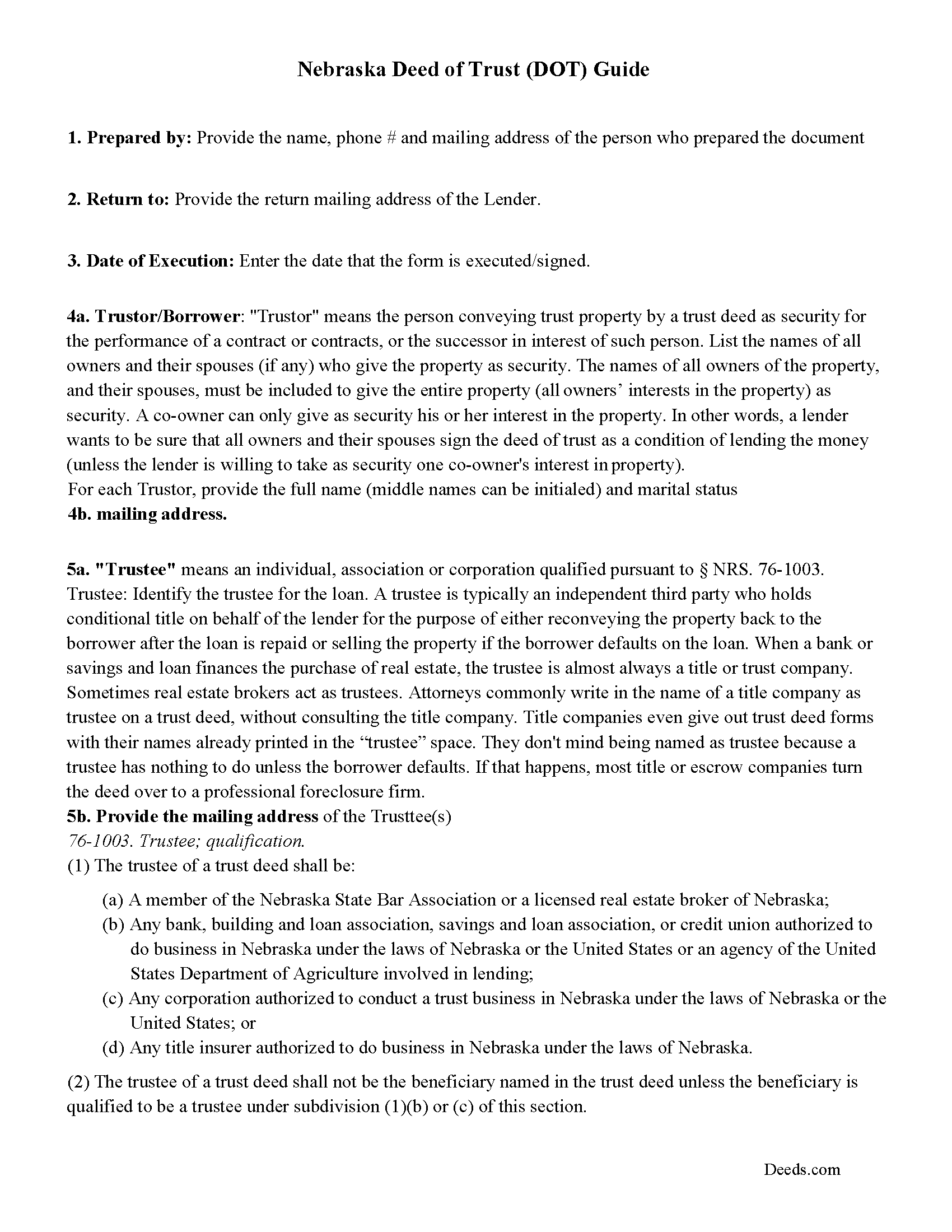 Saunders County Deed of Trust Guidelines