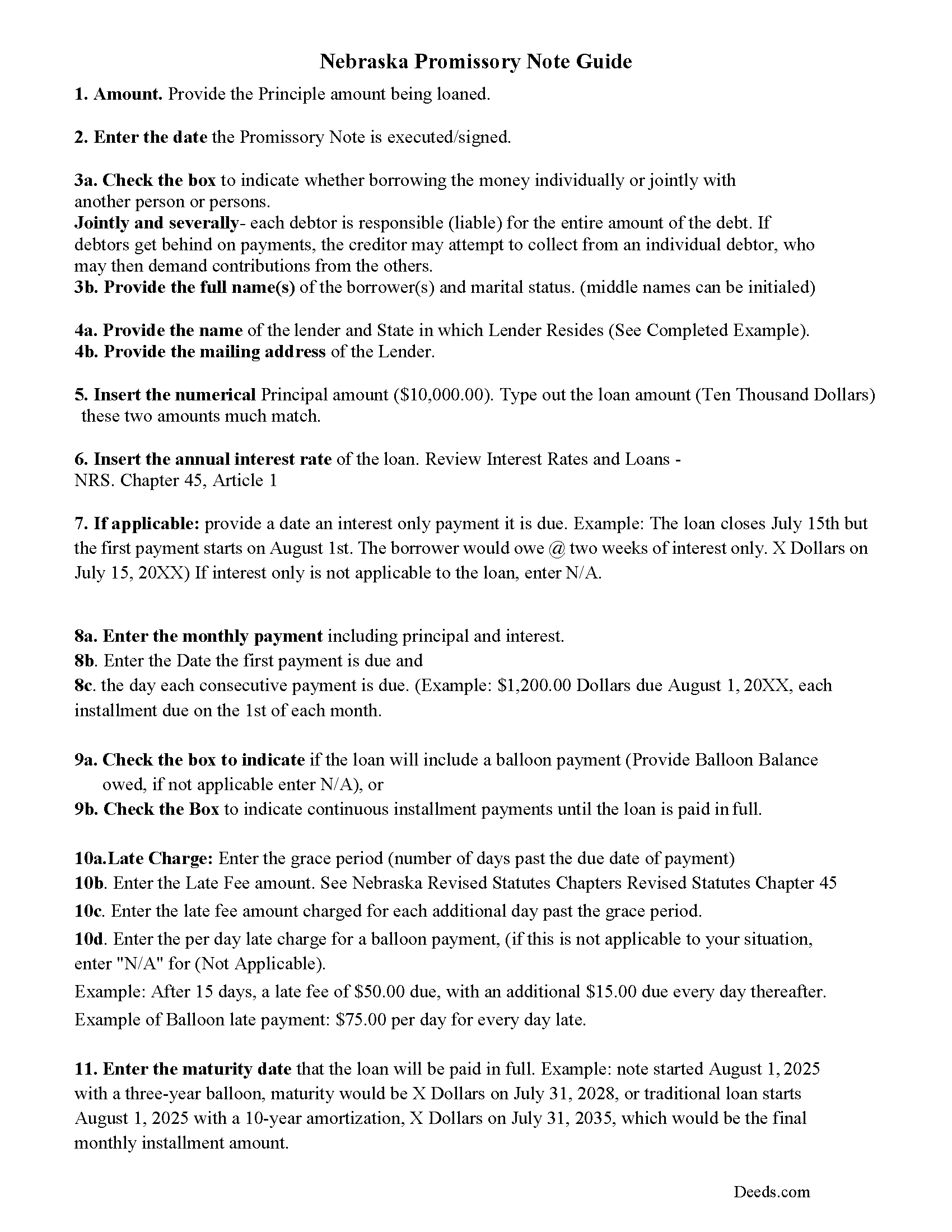 Saunders County Promissory Note Guidelines