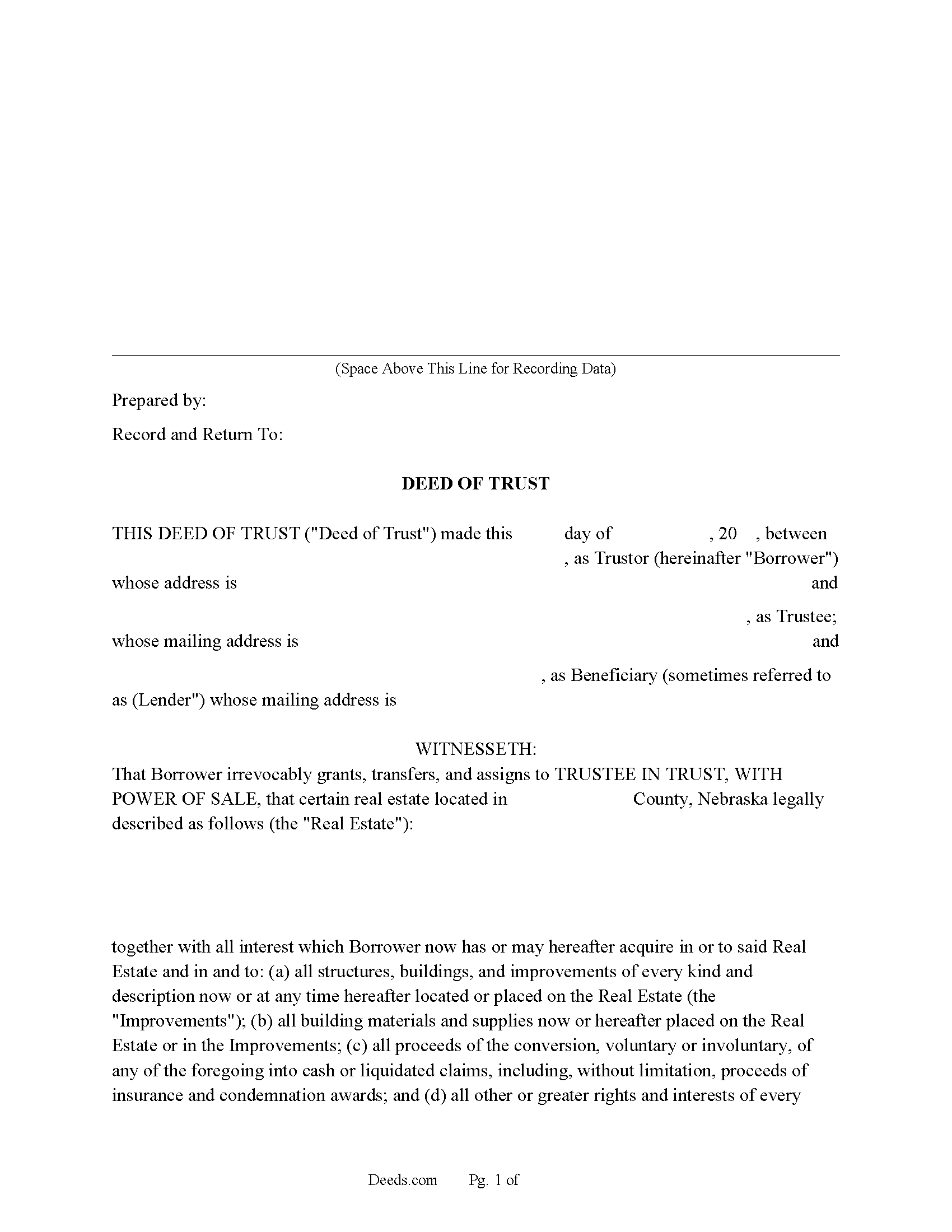 Saunders County Deed of Trust Form