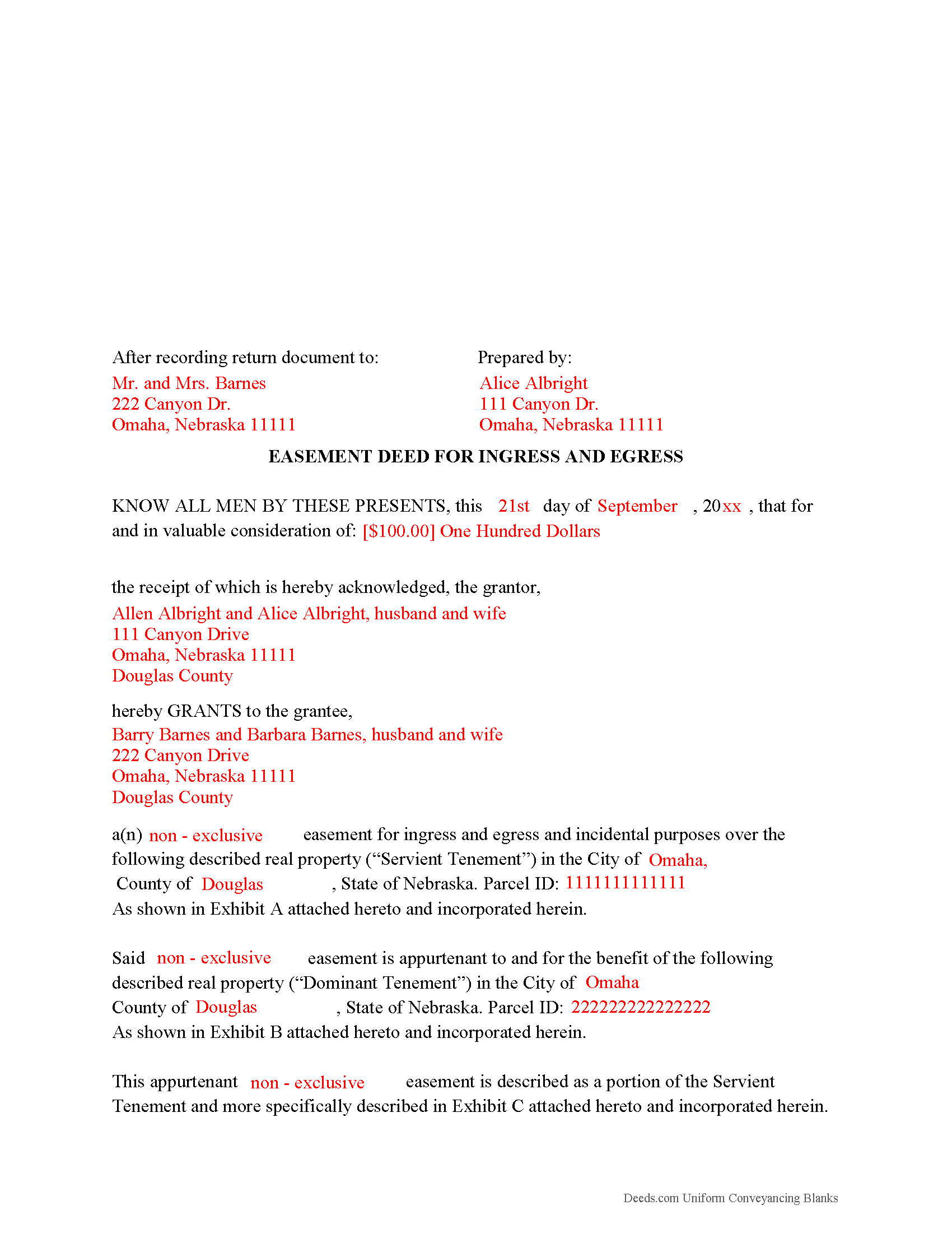 Saunders County Completed Example of the Easement Deed Document