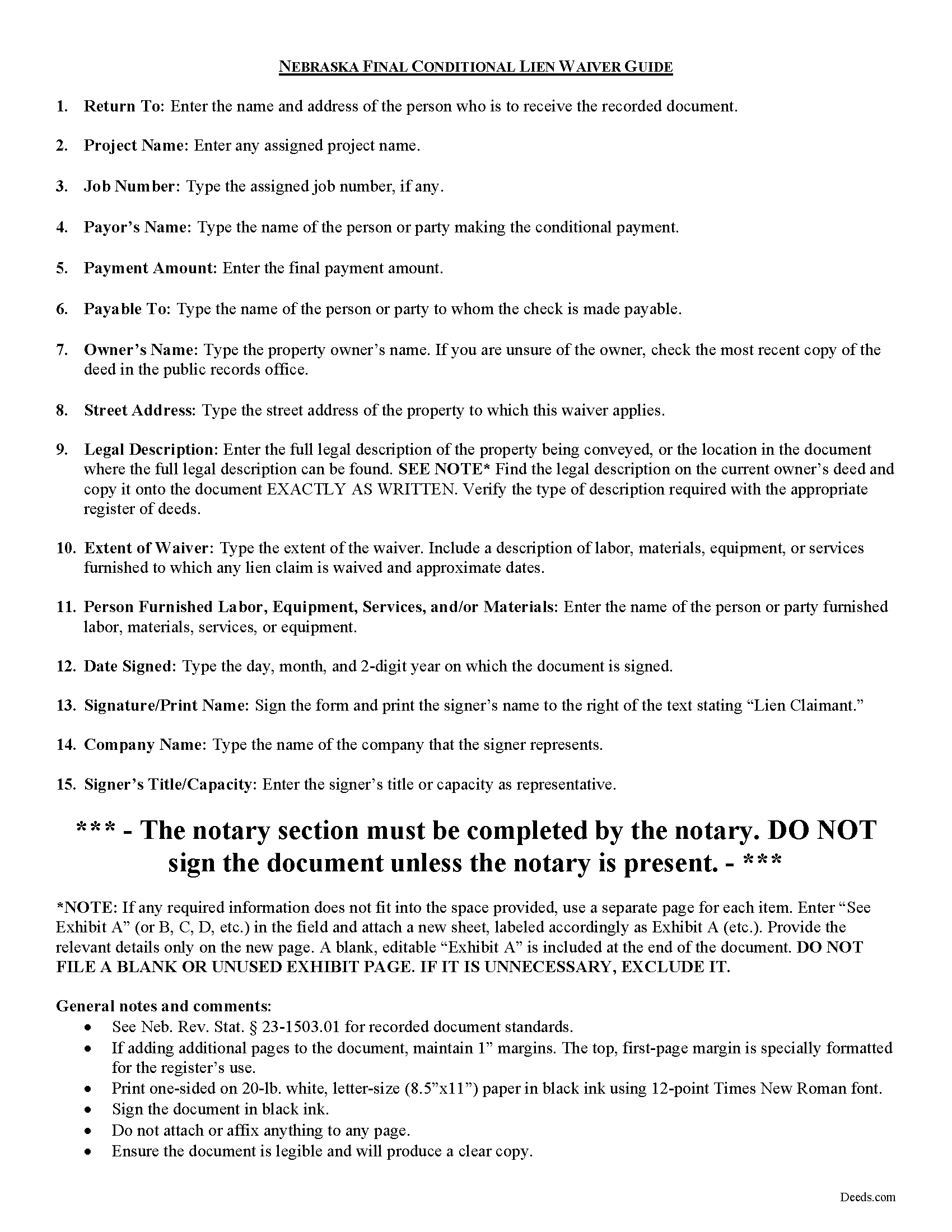Otoe County Final Conditional Lien Waiver Guide