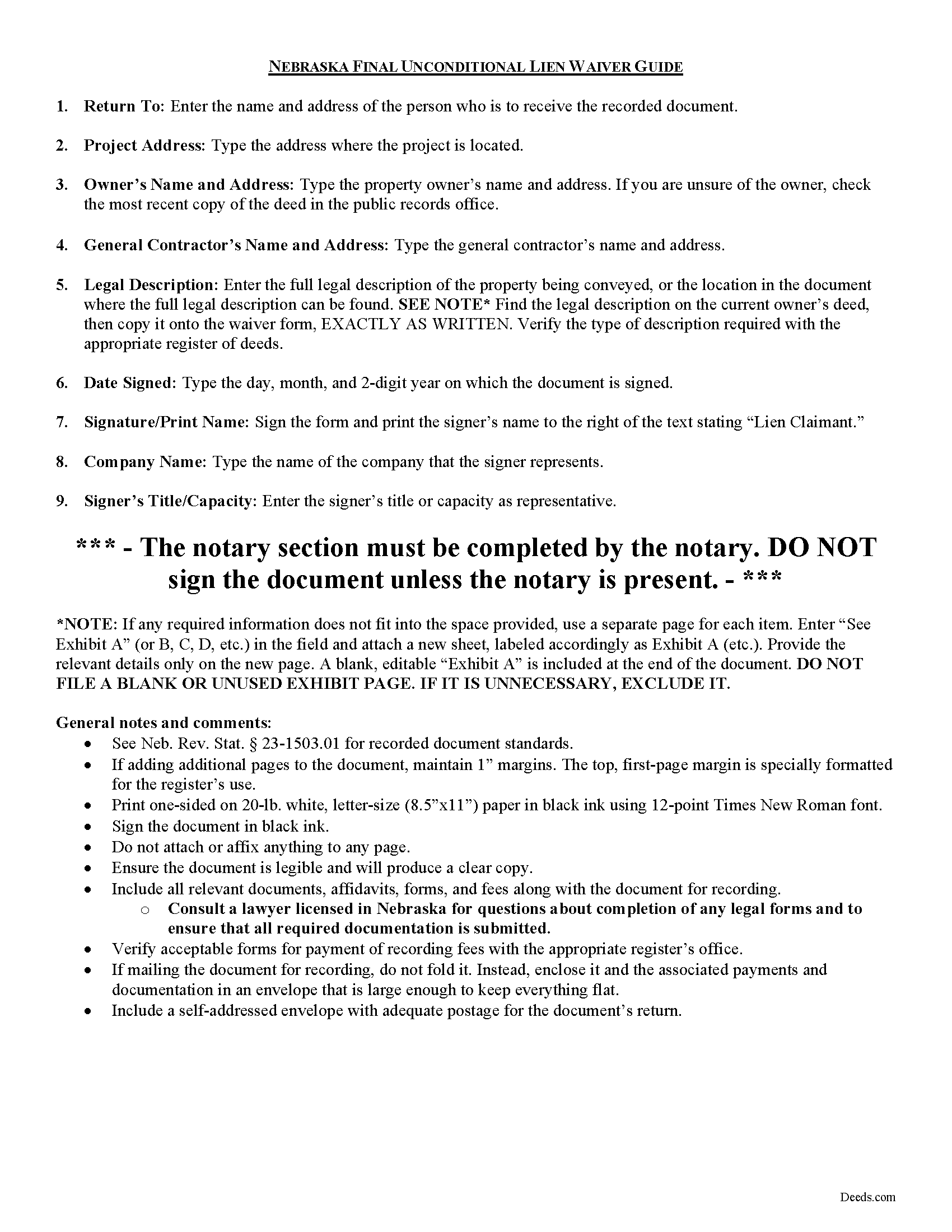 Dundy County Final Unconditional Lien Waiver Guide