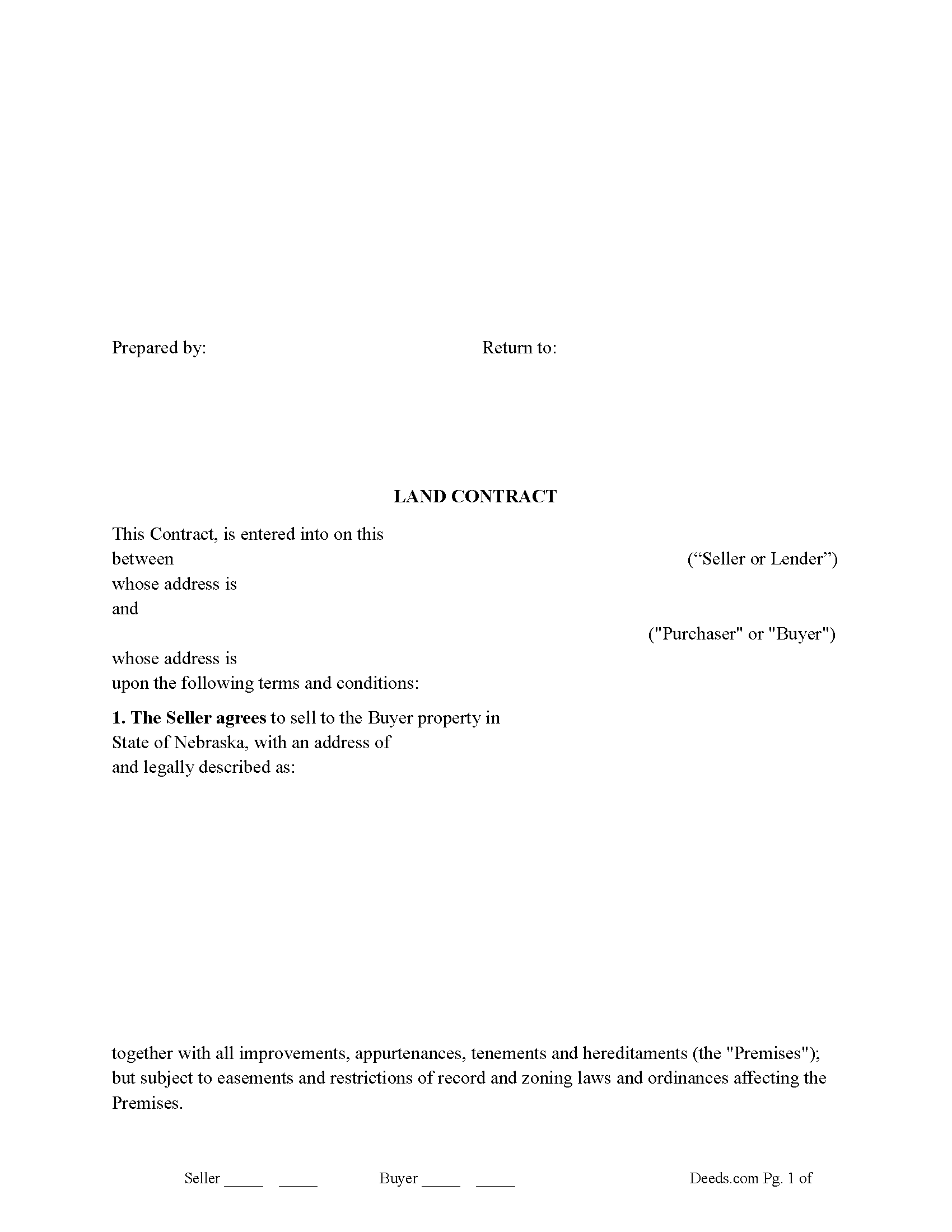 Cuming County Land Contract Form