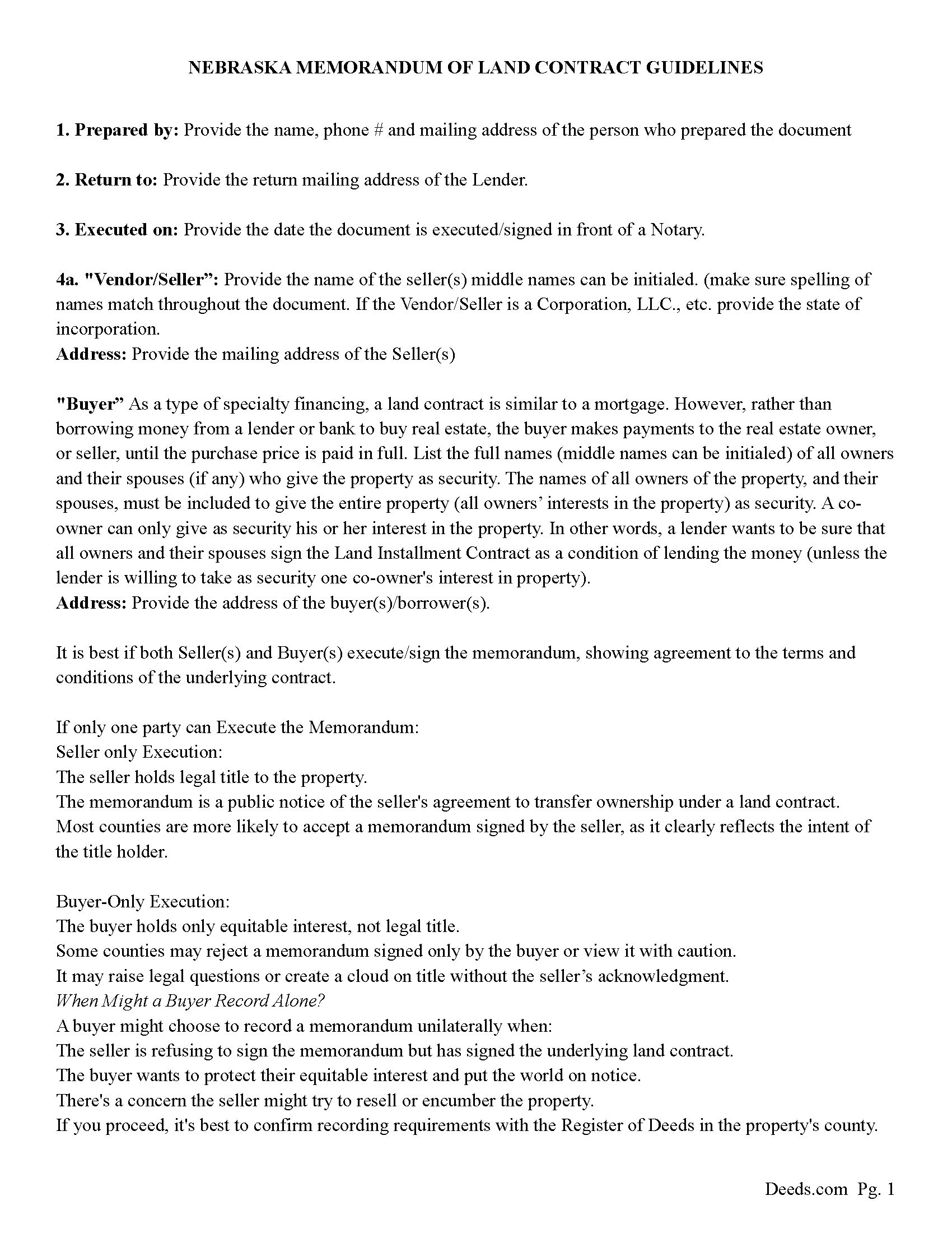 Chase County Memorandum of Land Contract Guide