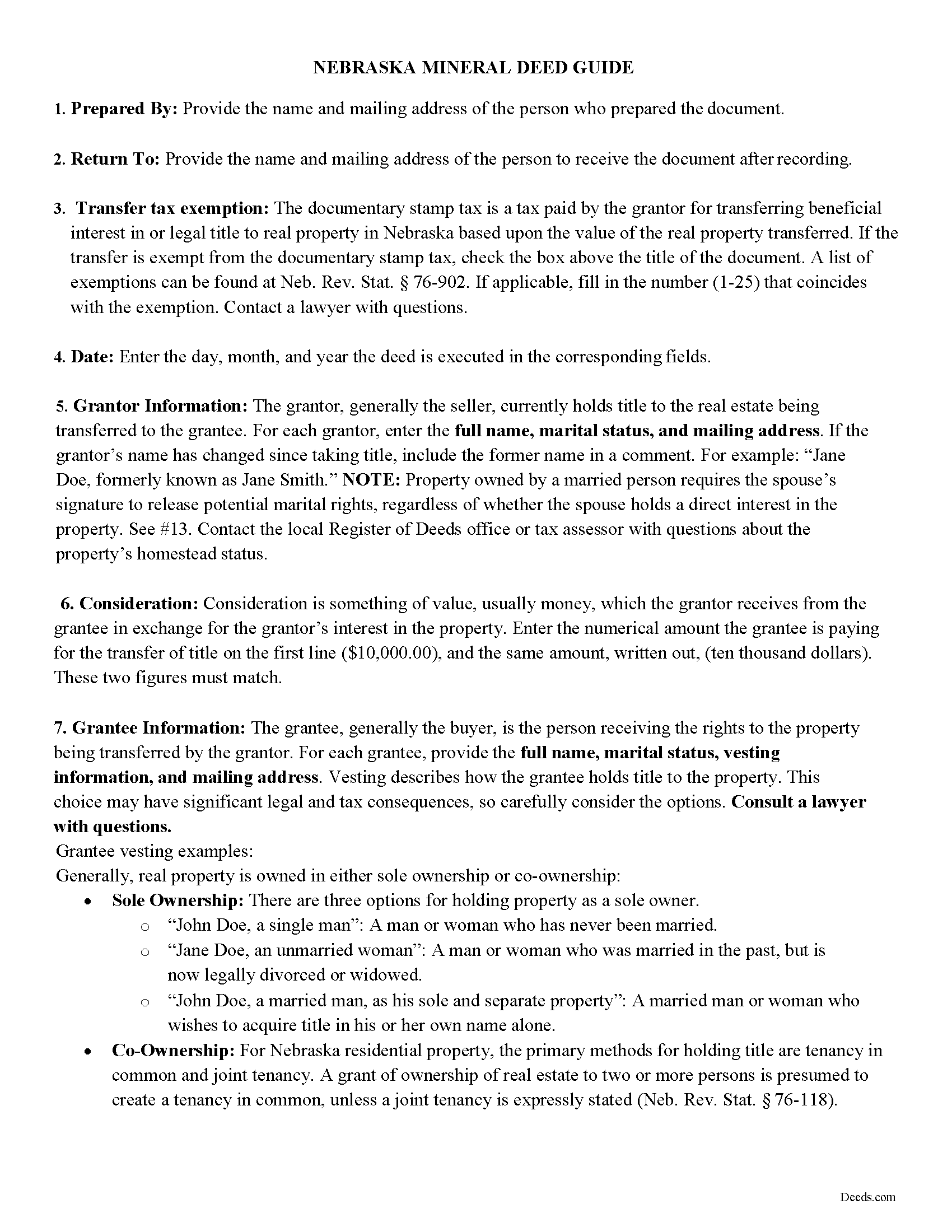 Cuming County Mineral Deed Guide
