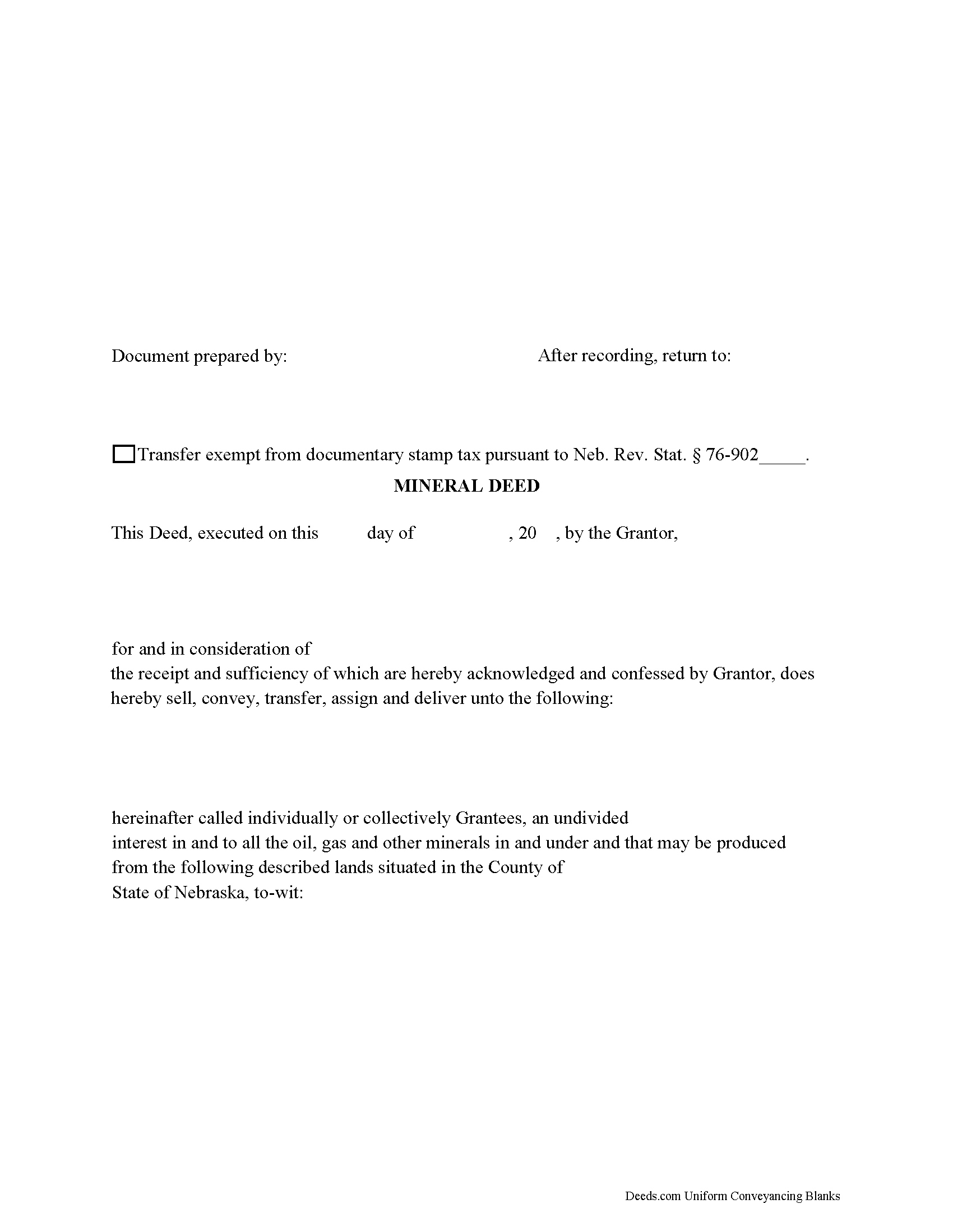 Cuming County Mineral Deed Form