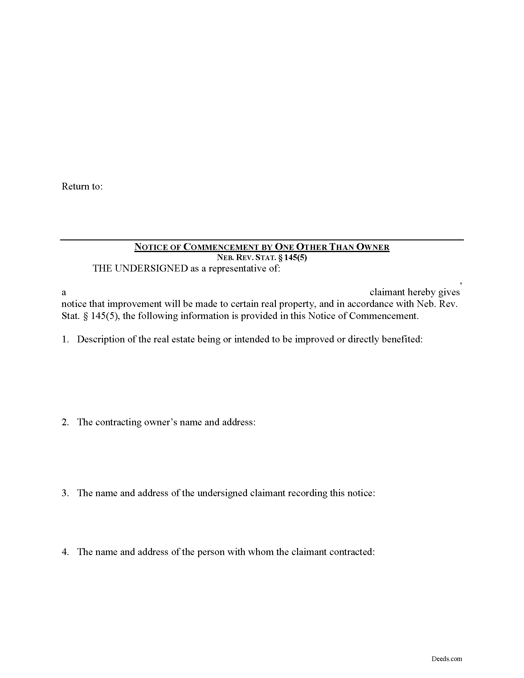 Nebraska Contractor Notice of Commencement Image
