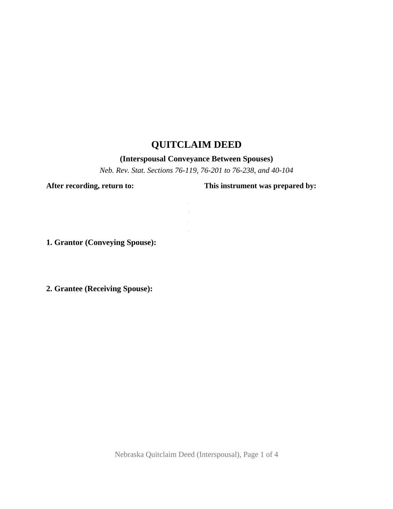Nebraska Quitclaim Deed (Interspousal)