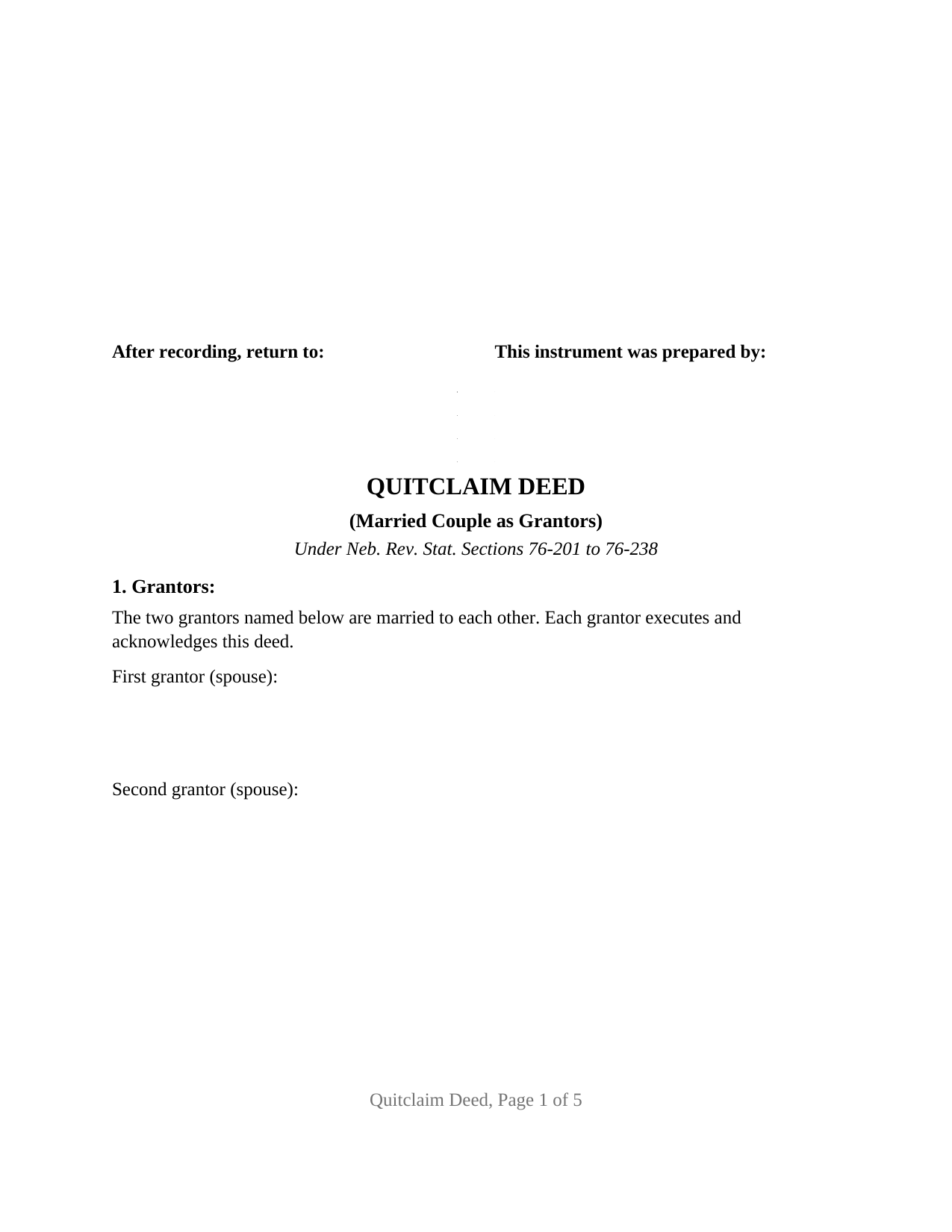 Nebraska Quitclaim Deed (Married Couple as Grantors)