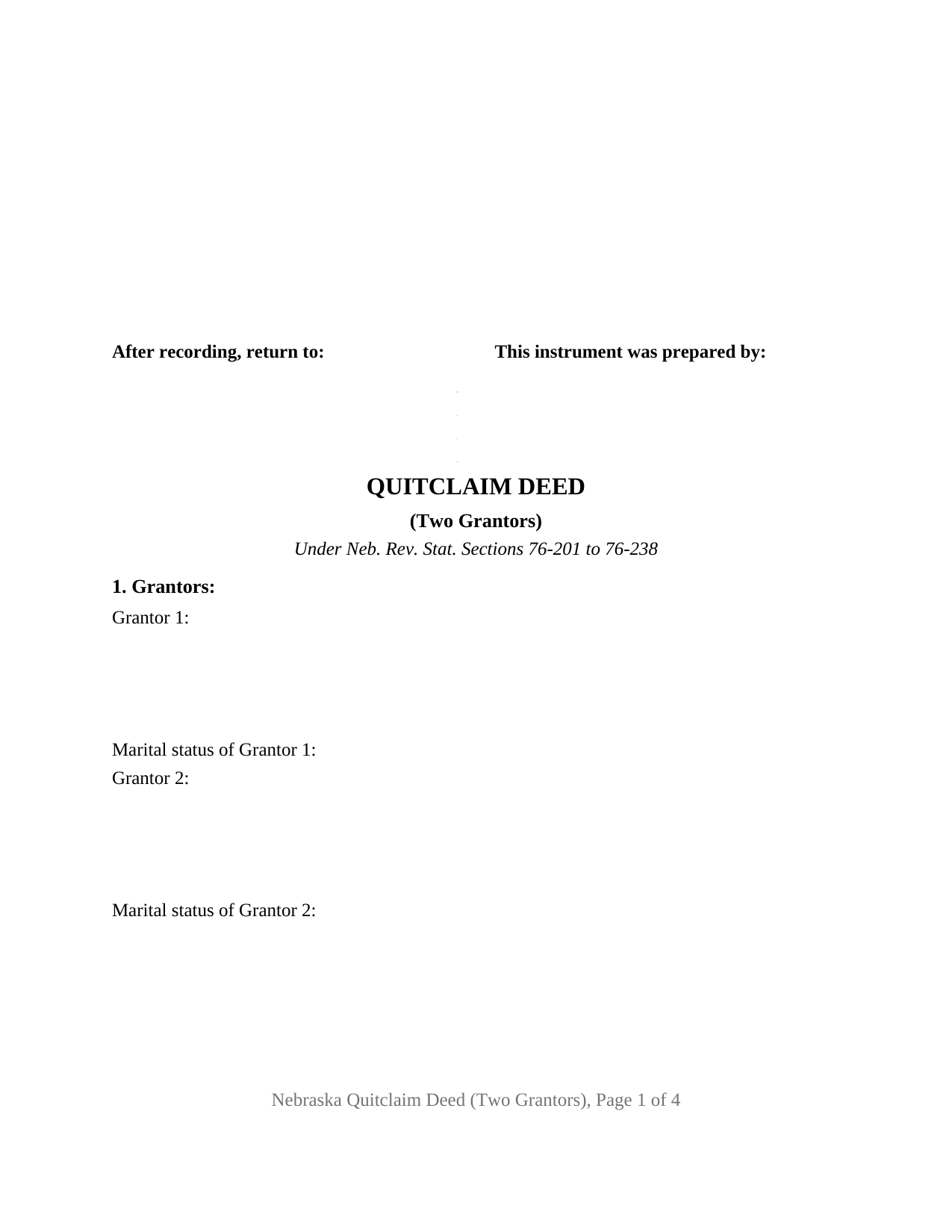 Nebraska Quitclaim Deed (Two Grantors)