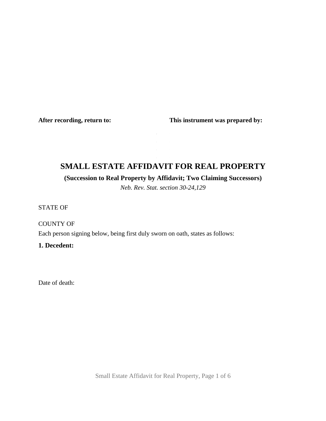 Nebraska Small Estate Affidavit for Real Property (Two Claiming Successors)