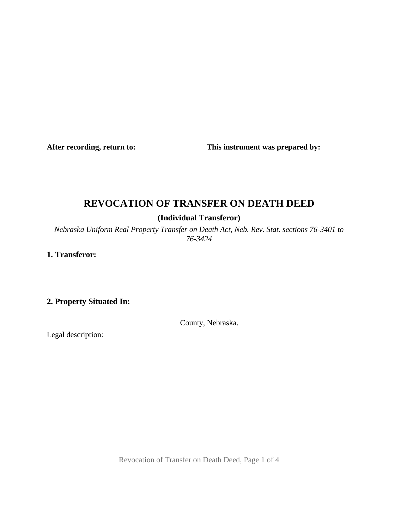 Nebraska Transfer on Death Revocation (Individual Transferor)