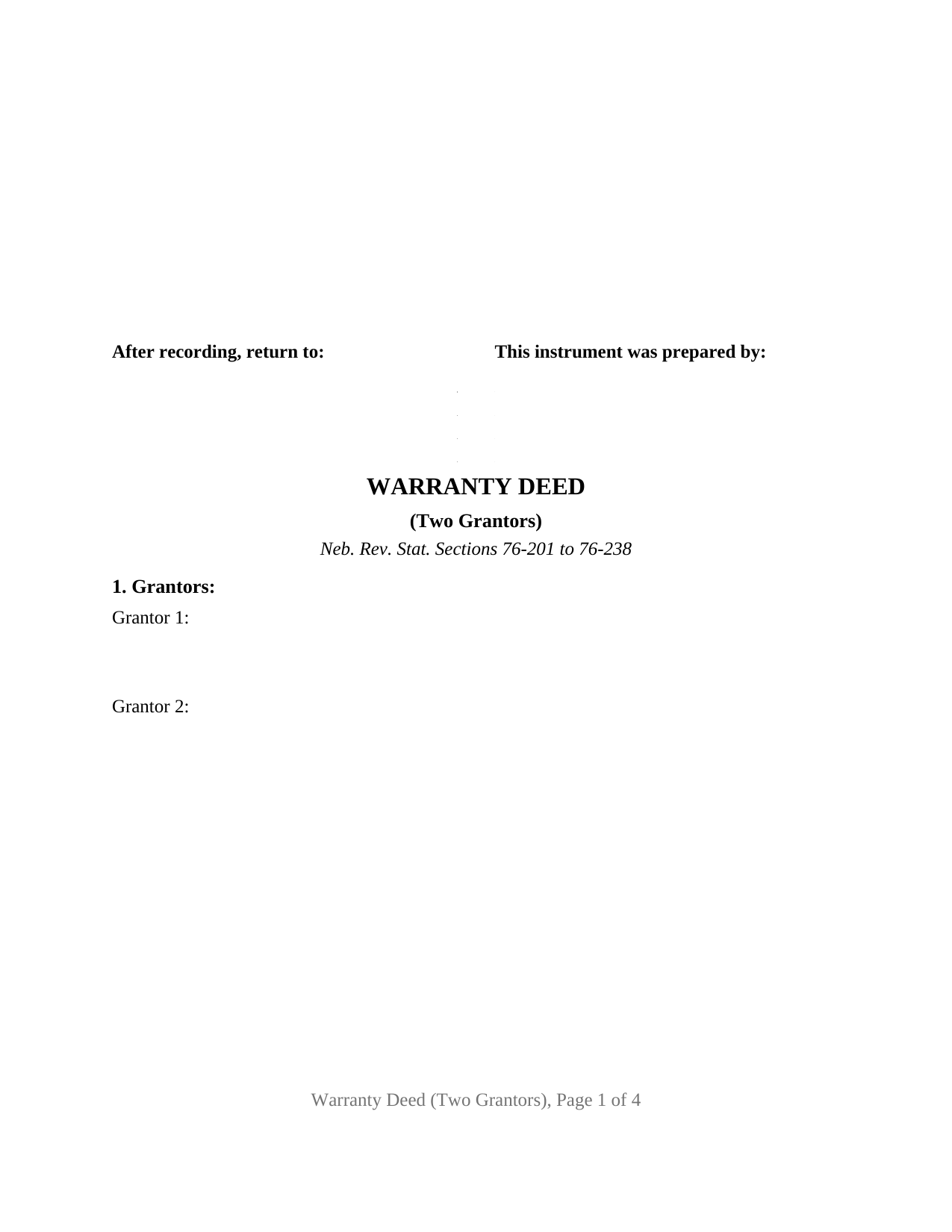 Nebraska Warranty Deed (Two Grantors)