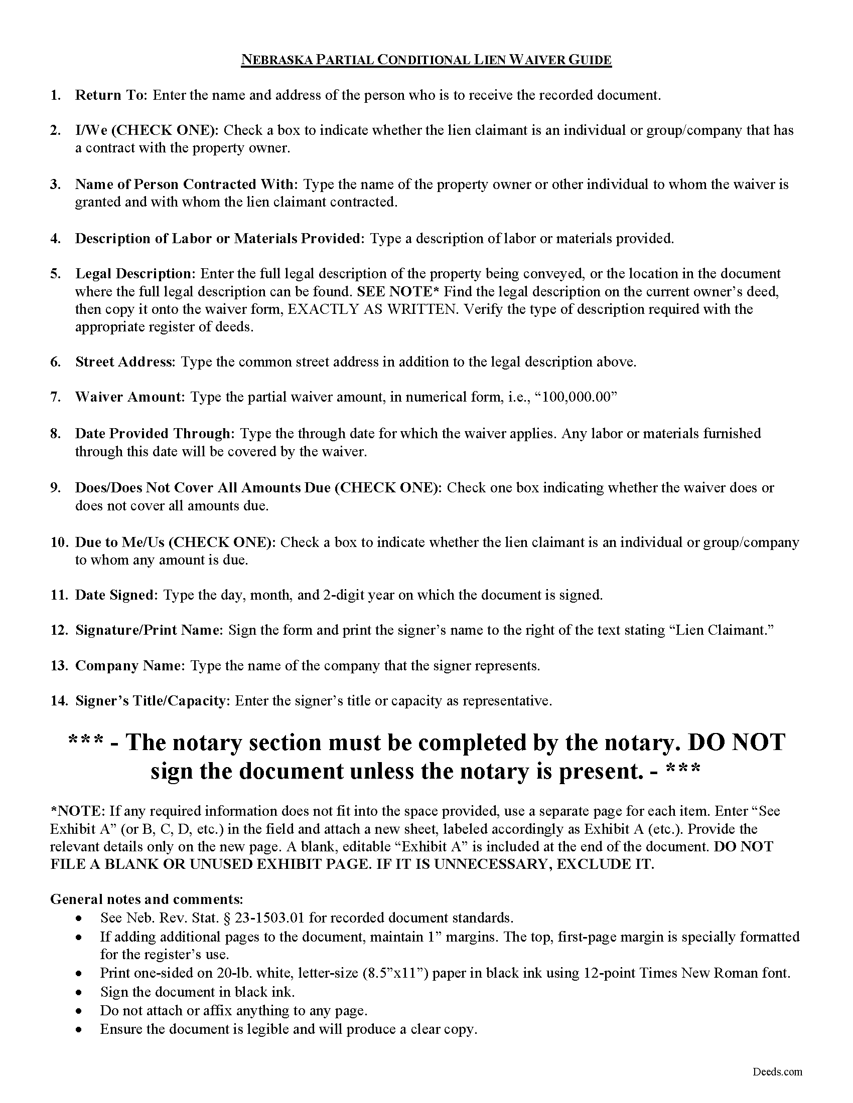 Thayer County Partial Conditional Lien Waiver Guide