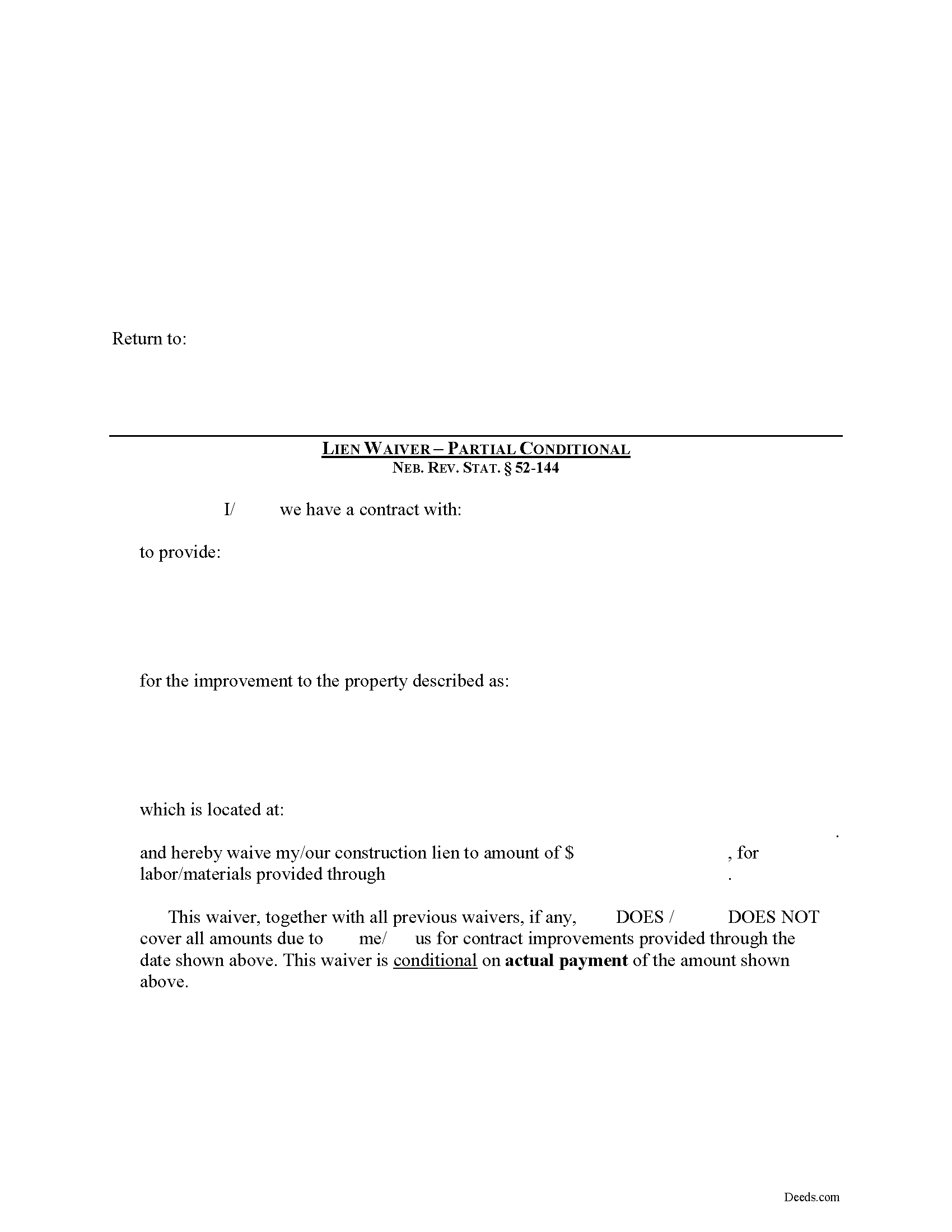 Thayer County Partial Conditional Lien Waiver Form