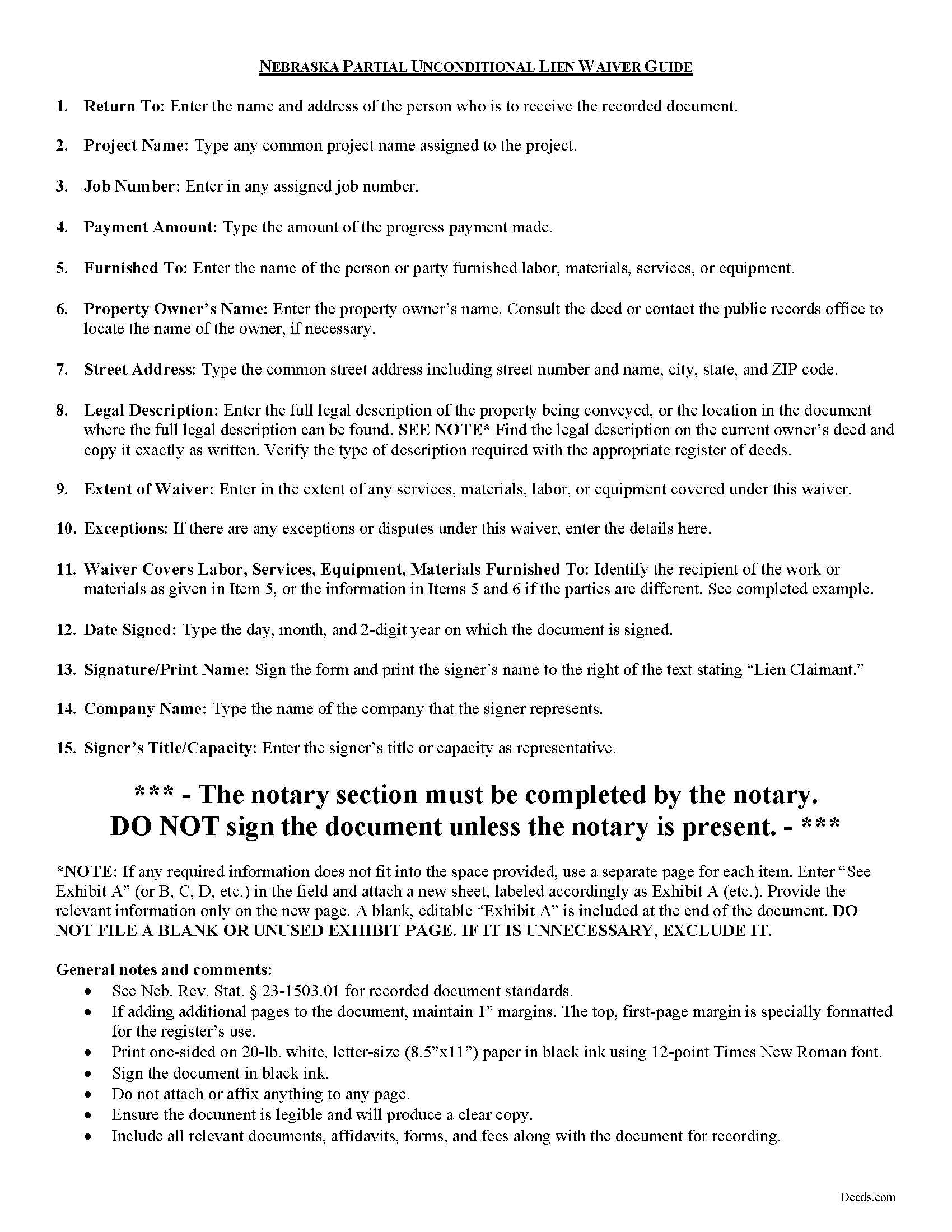 Thayer County Partial Unconditonal Lien Waiver Guide