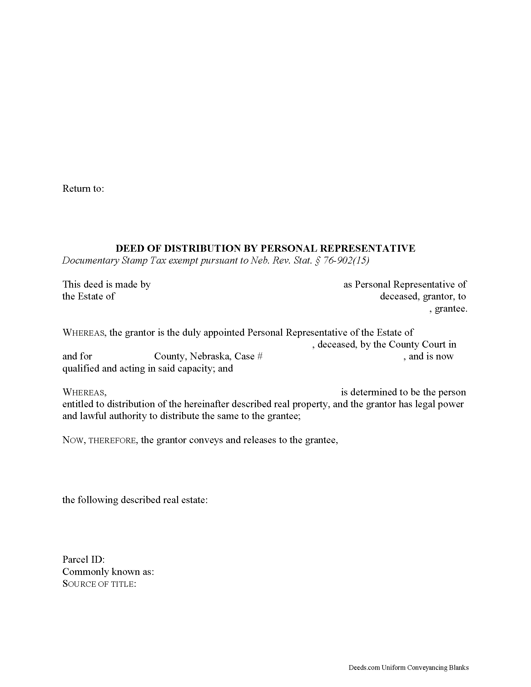 Webster County Personal Representative Deed of Distribution Form
