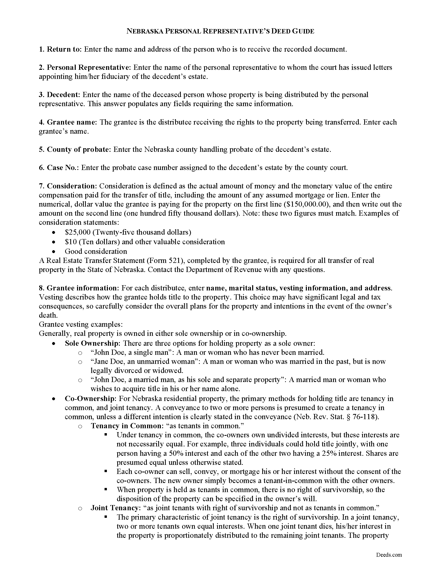 Cuming County Personal Representative Deed of Sale Guide