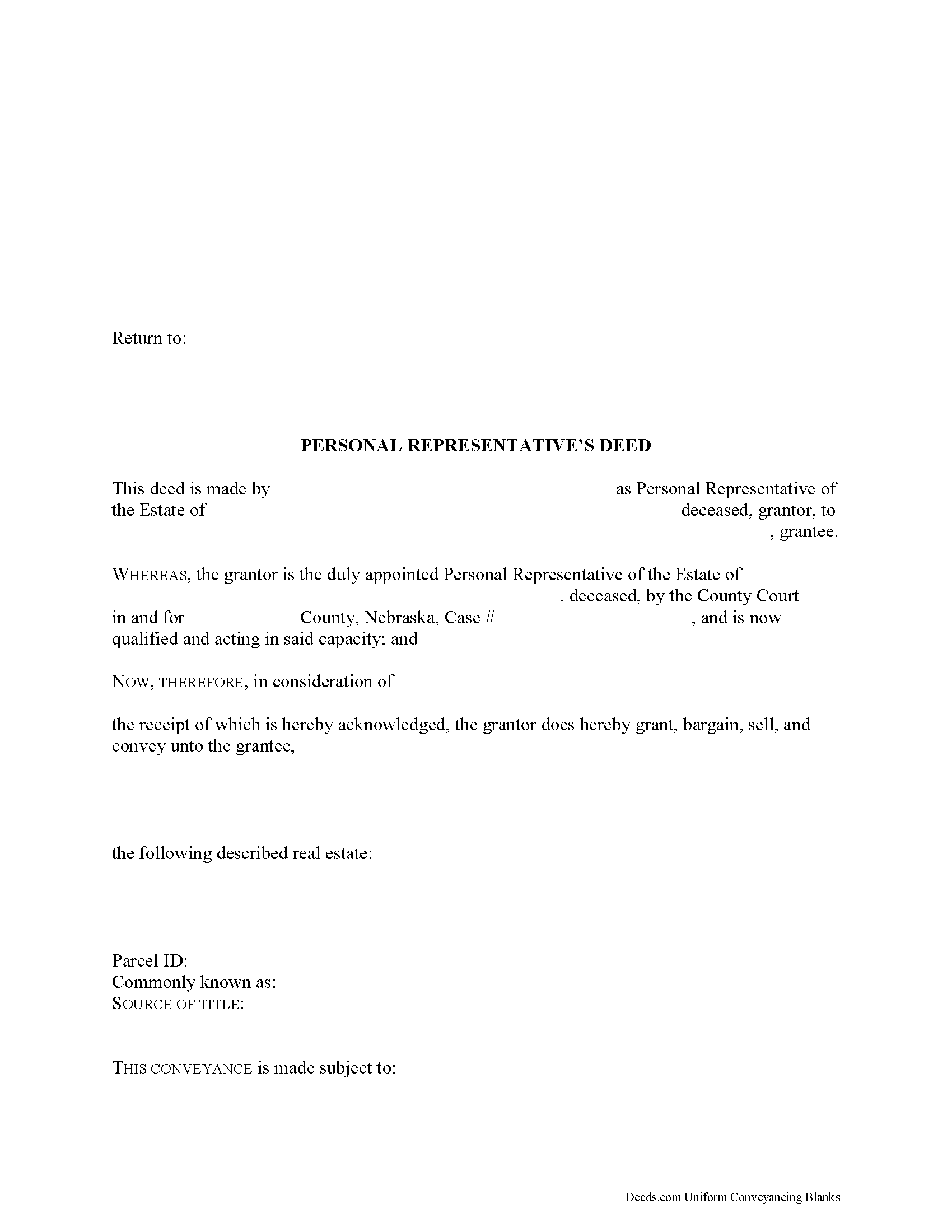 Cuming County Personal Representative Deed of Sale Form