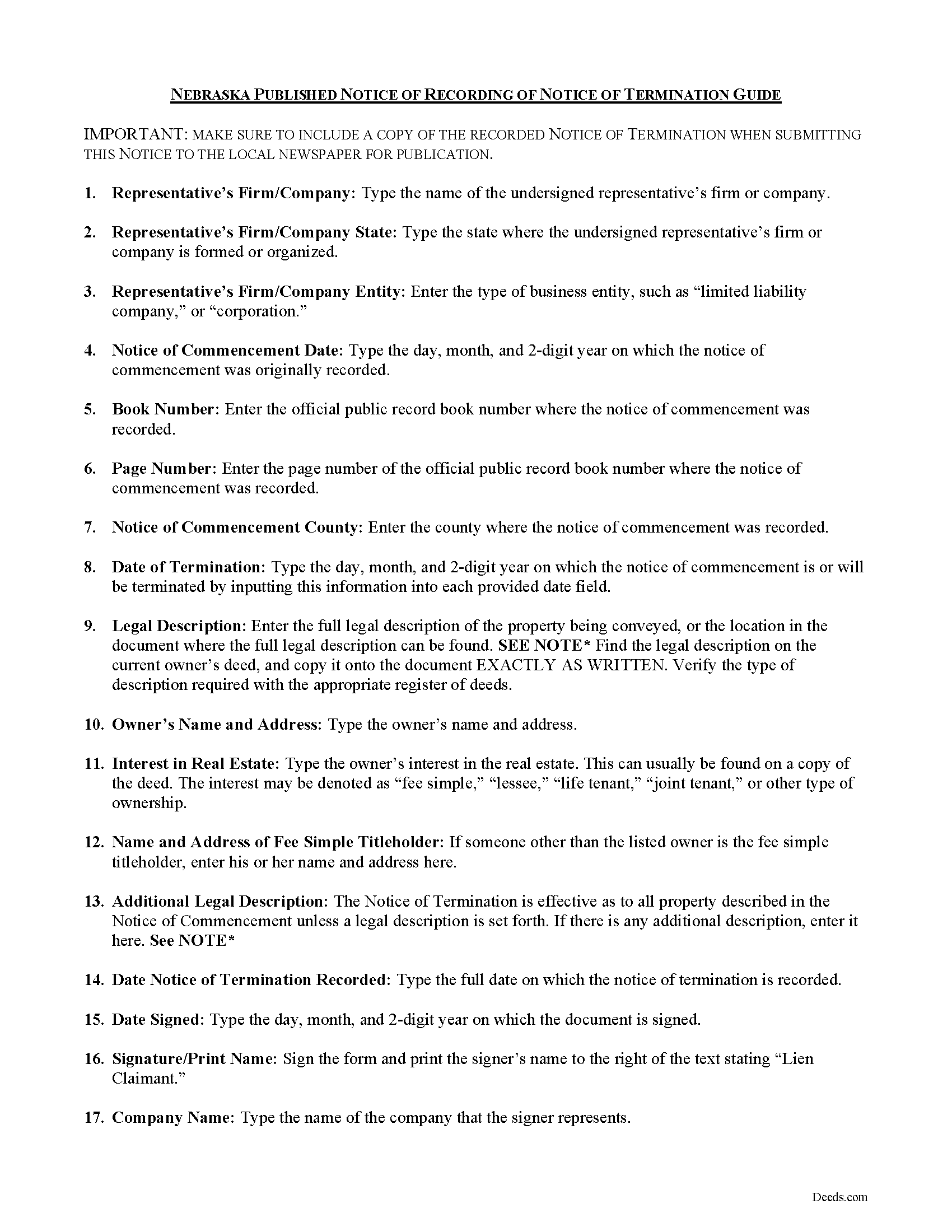Cuming County Published Notice of Termination Guide