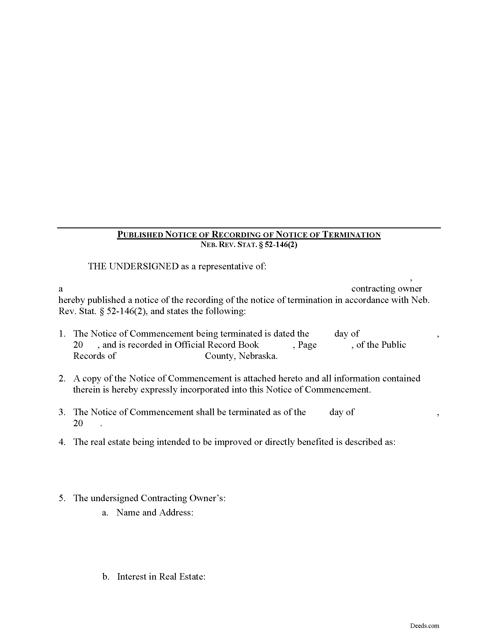 Cuming County Published Notice of Termination Form