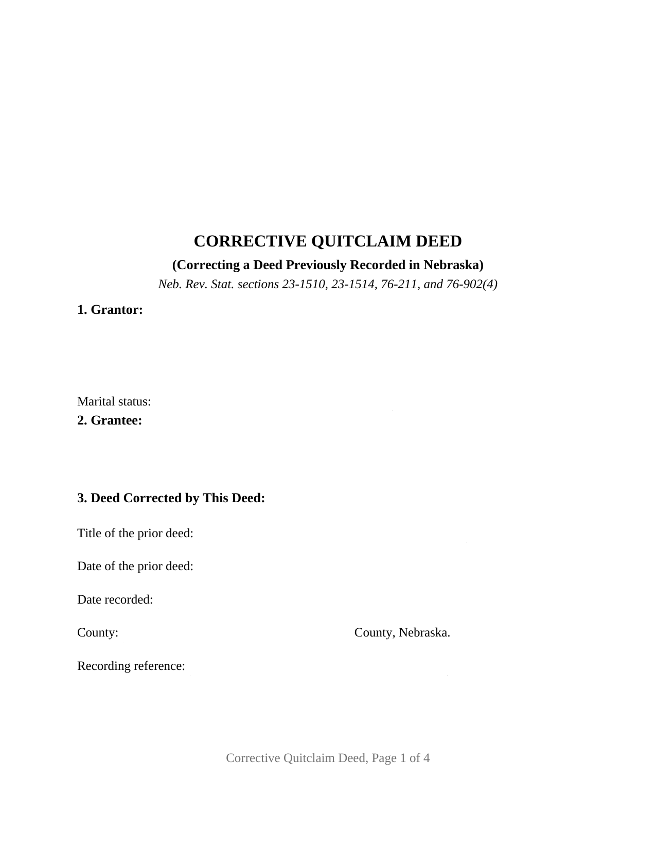 Pawnee County Quitclaim Deed (Corrective) Form