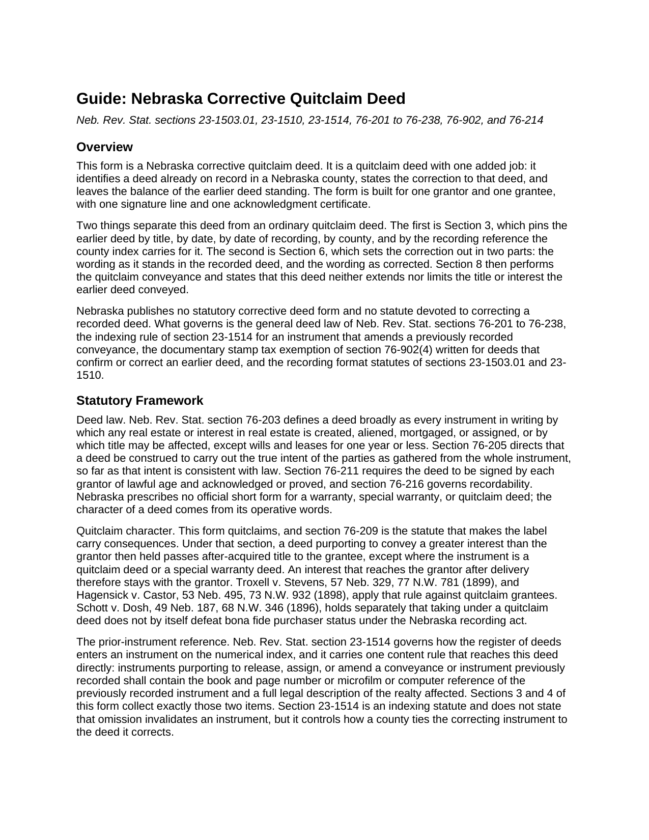 Pawnee County Quitclaim Deed (Corrective) Guide